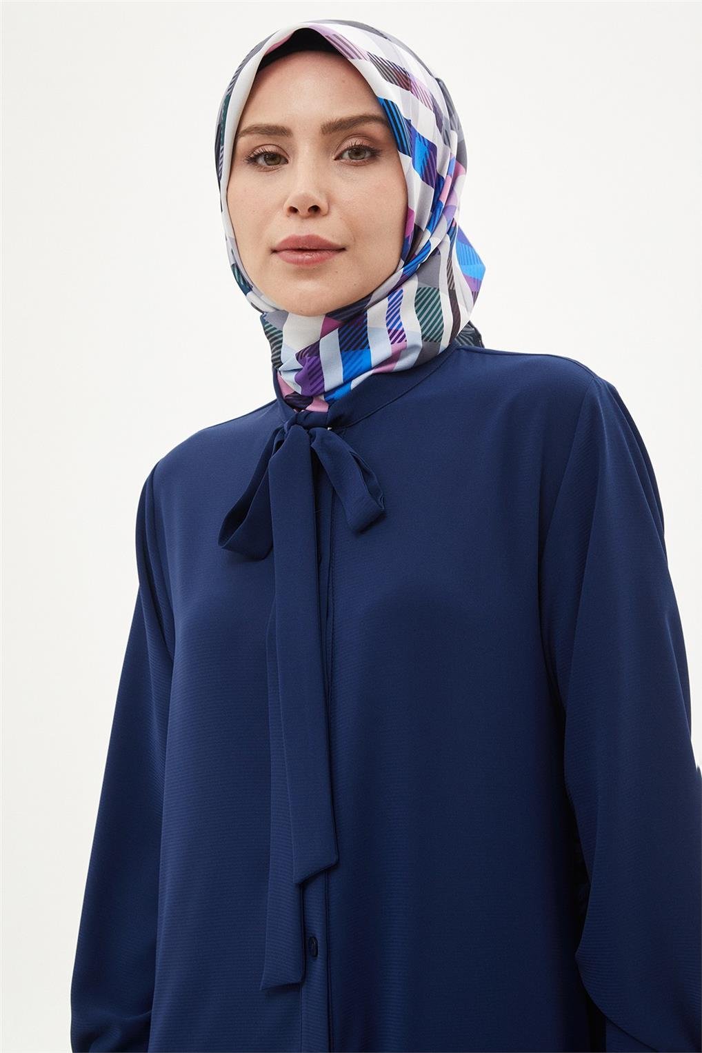 SİTARE 231034 REBECCA İPEKTEN KRAVATLI FIRFIRLI TUNİK- Lacivert