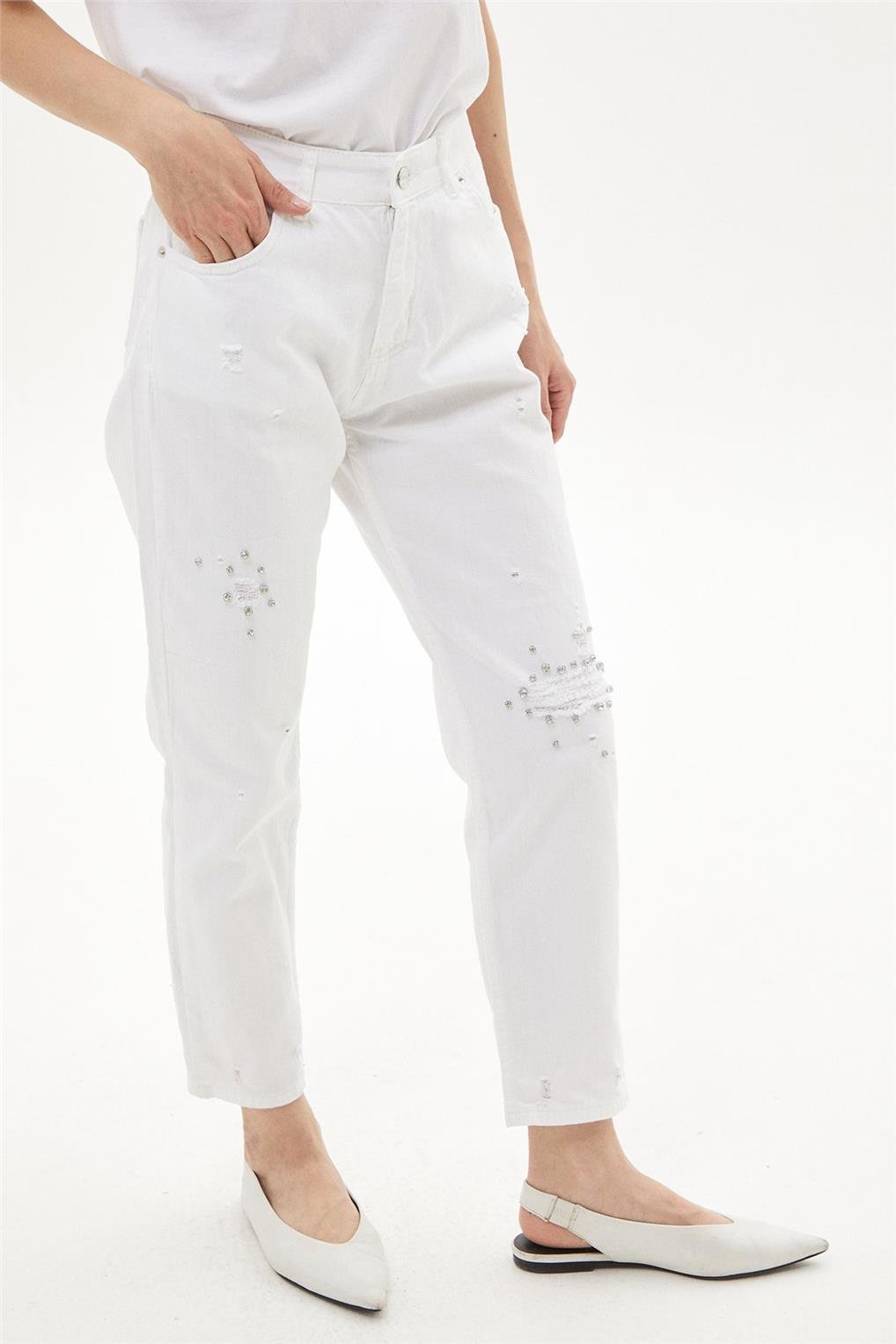 SİTARE 2505 KOT PANTOLON 38-46- Beyaz