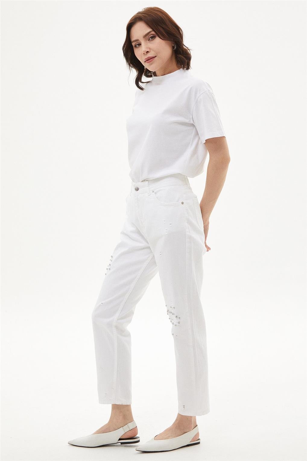 SİTARE 2505 KOT PANTOLON 38-46- Beyaz