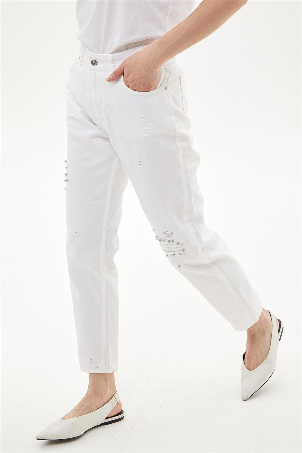 SİTARE 2505 KOT PANTOLON 38-46- Beyaz