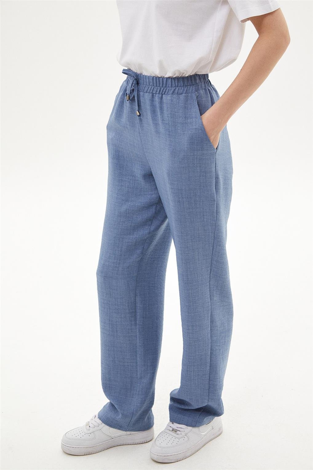 SİTARE 8037 LEVİN KETEN LASTİKLİ PANTOLON 1-6- Mavi