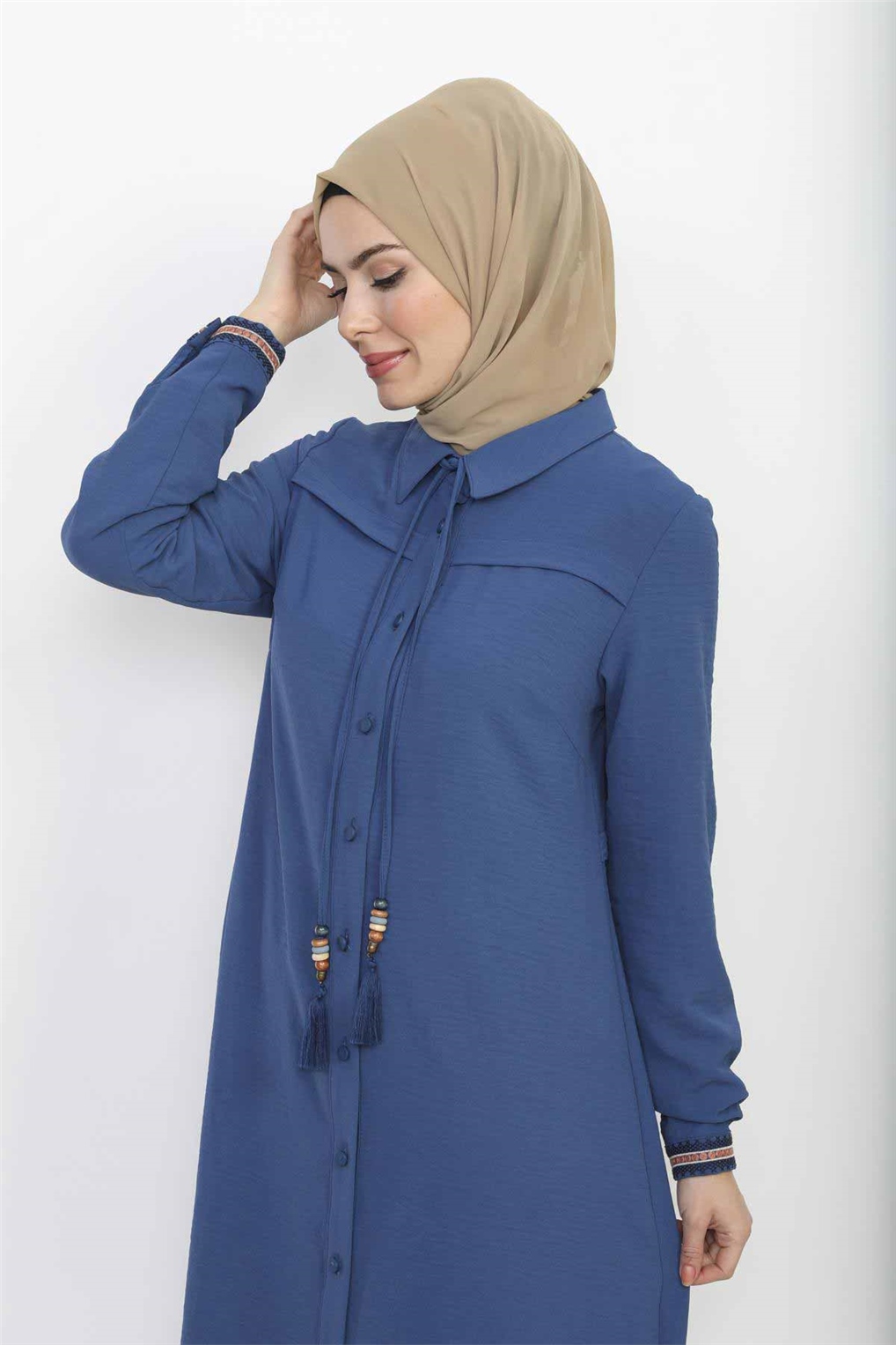 Sitare Arkası Nakışlı Ve Düğmeli Tunik 20Y2567- İndigo Koyu