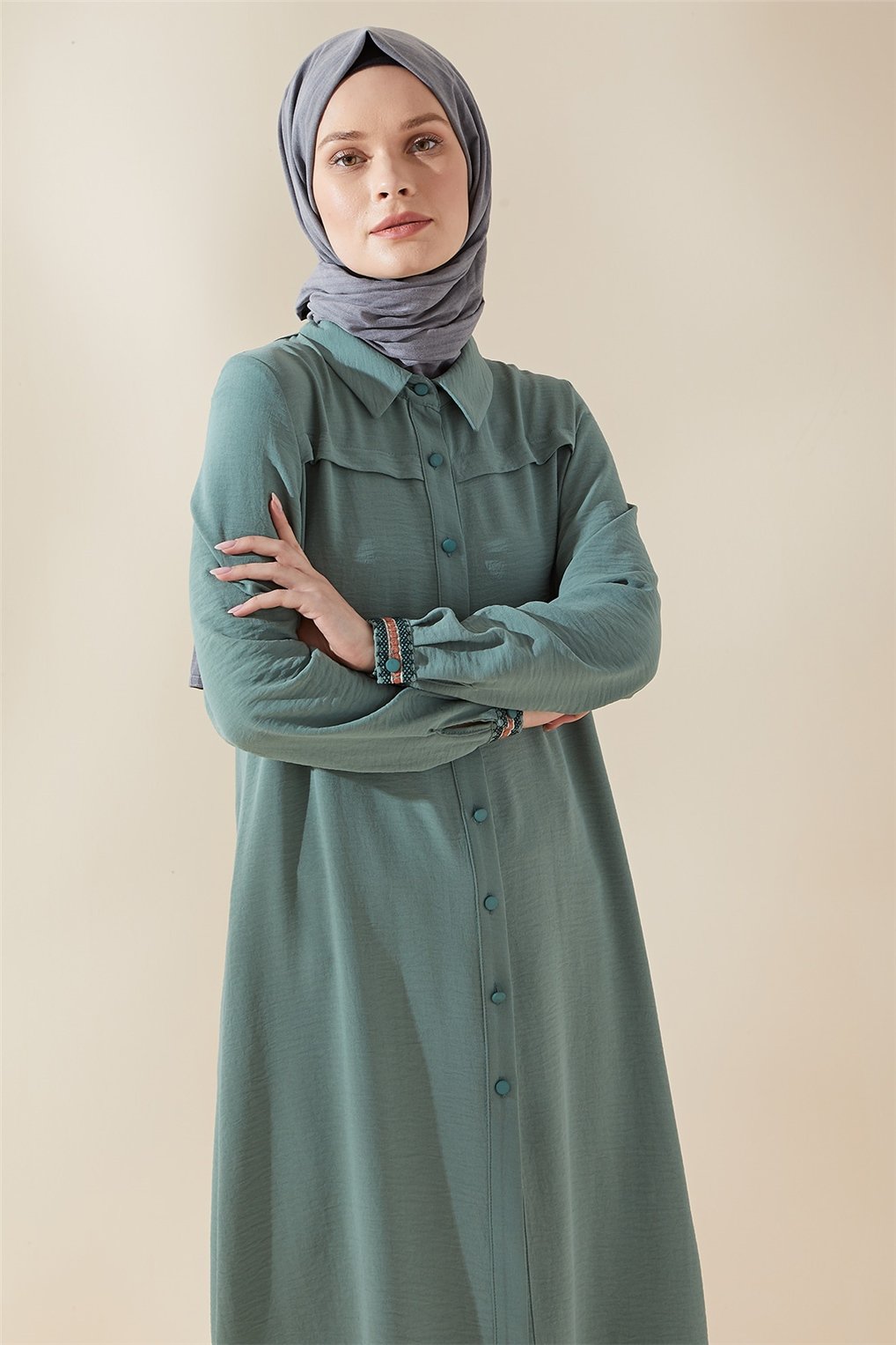 Sitare Ayrobin Arkası Nakışlı Düğmeli Tunik 21Y2567- Mint