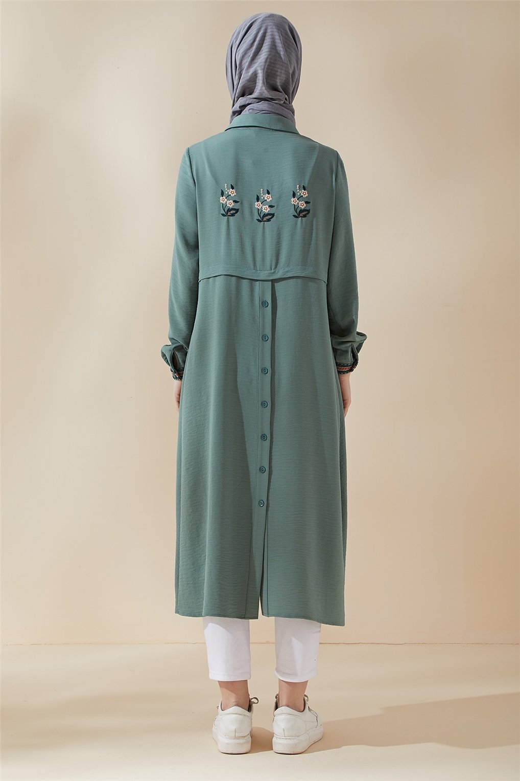 Sitare Ayrobin Arkası Nakışlı Düğmeli Tunik 21Y2567- Mint