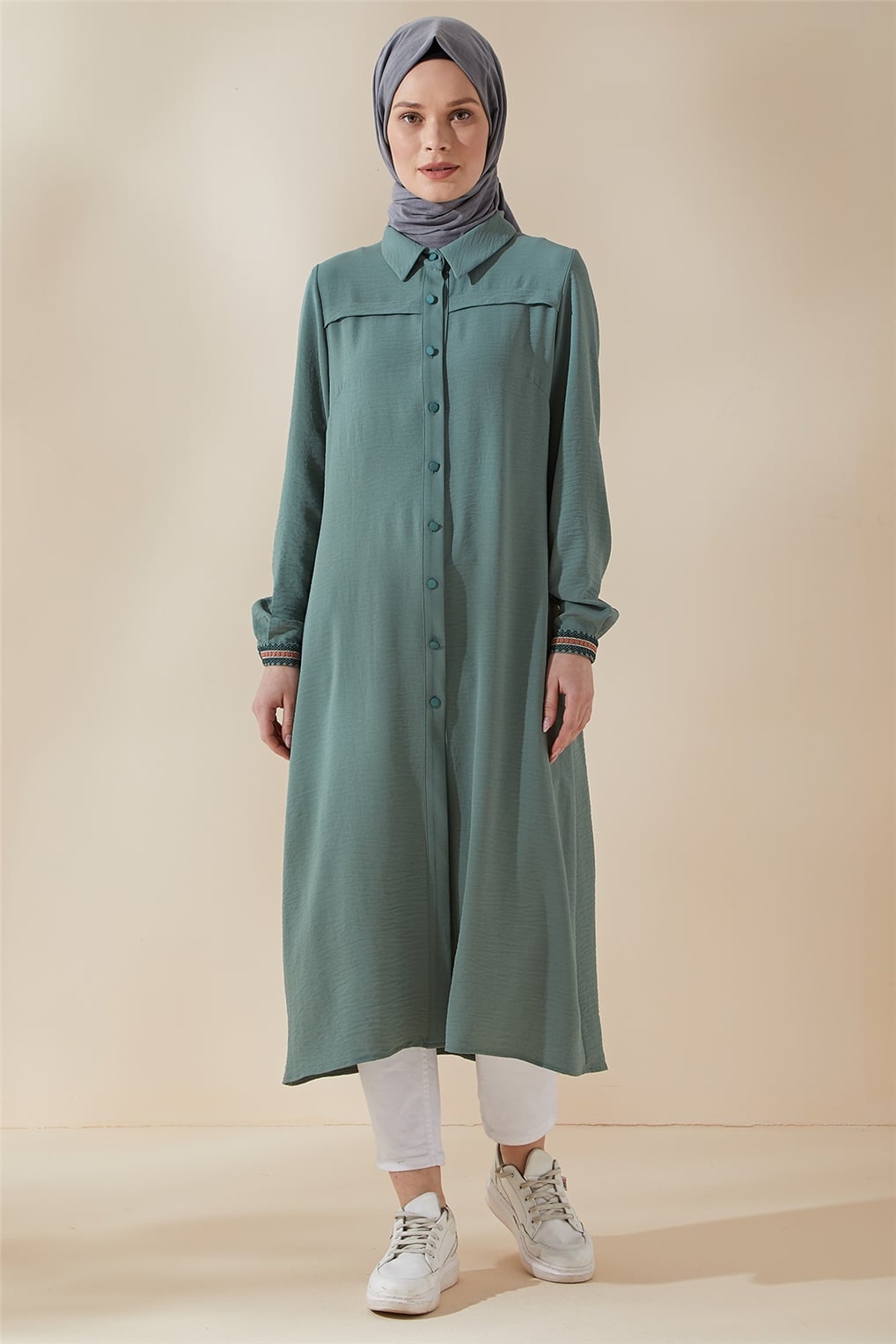 Sitare Ayrobin Arkası Nakışlı Düğmeli Tunik 21Y2567- Mint