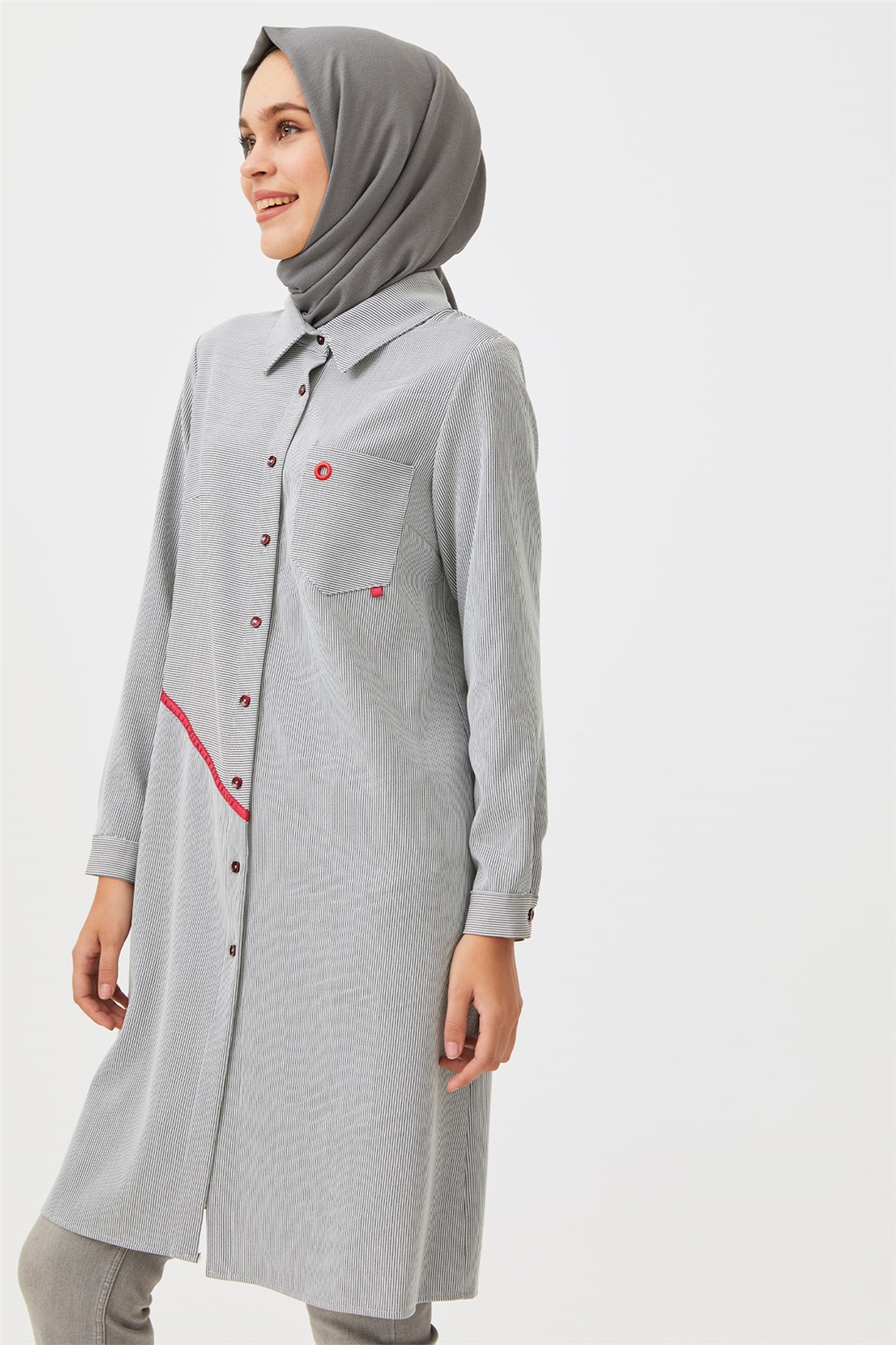 Sitare Çizgili Adana Tunik- Siyah