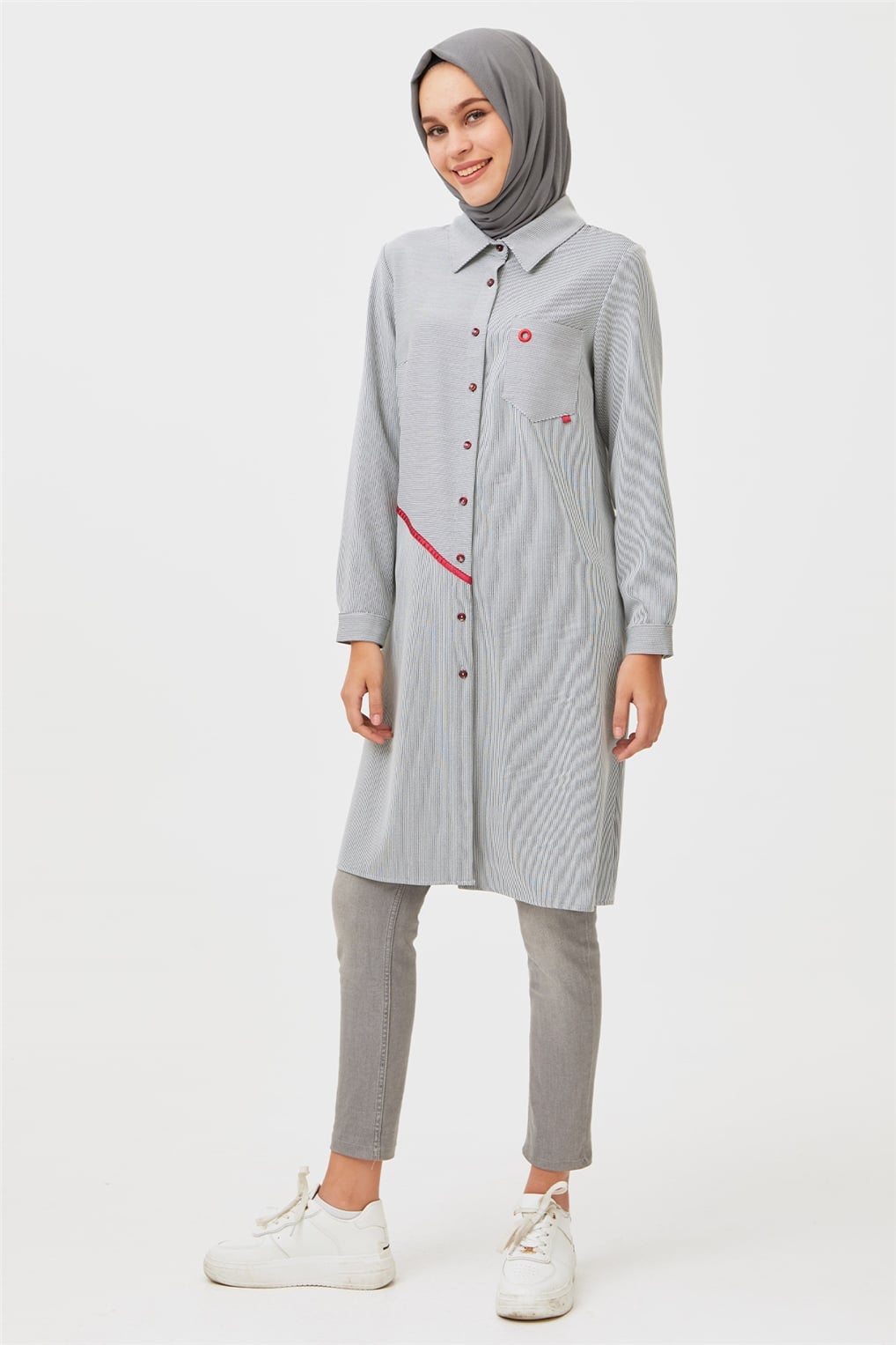 Sitare Çizgili Adana Tunik- Siyah