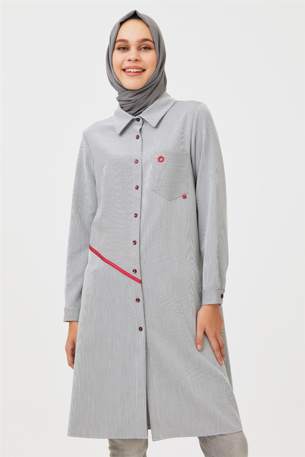 Sitare Çizgili Adana Tunik- Siyah