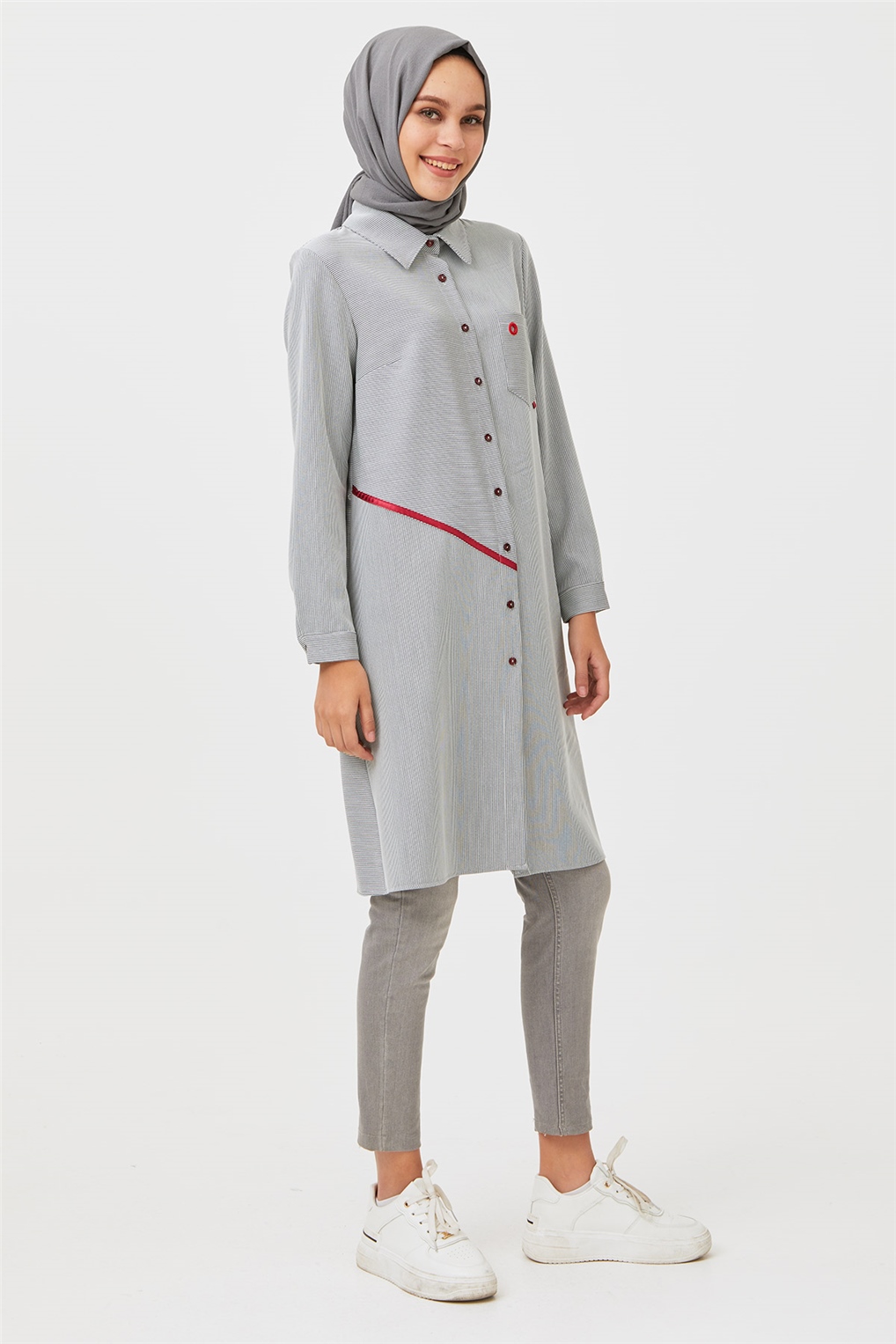 Sitare Çizgili Adana Tunik- Siyah