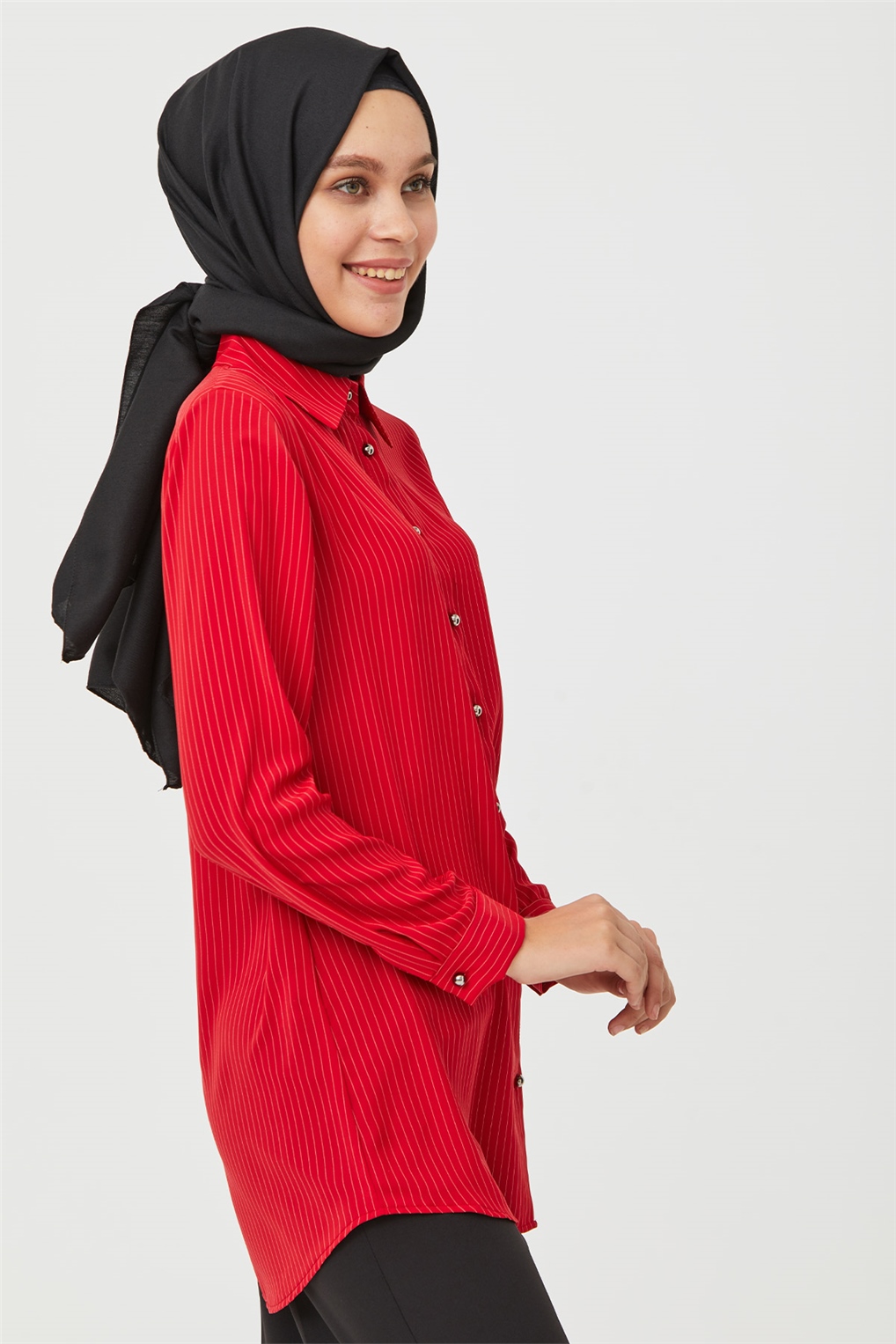 Sitare Çizgili Tunik- Kırmızı