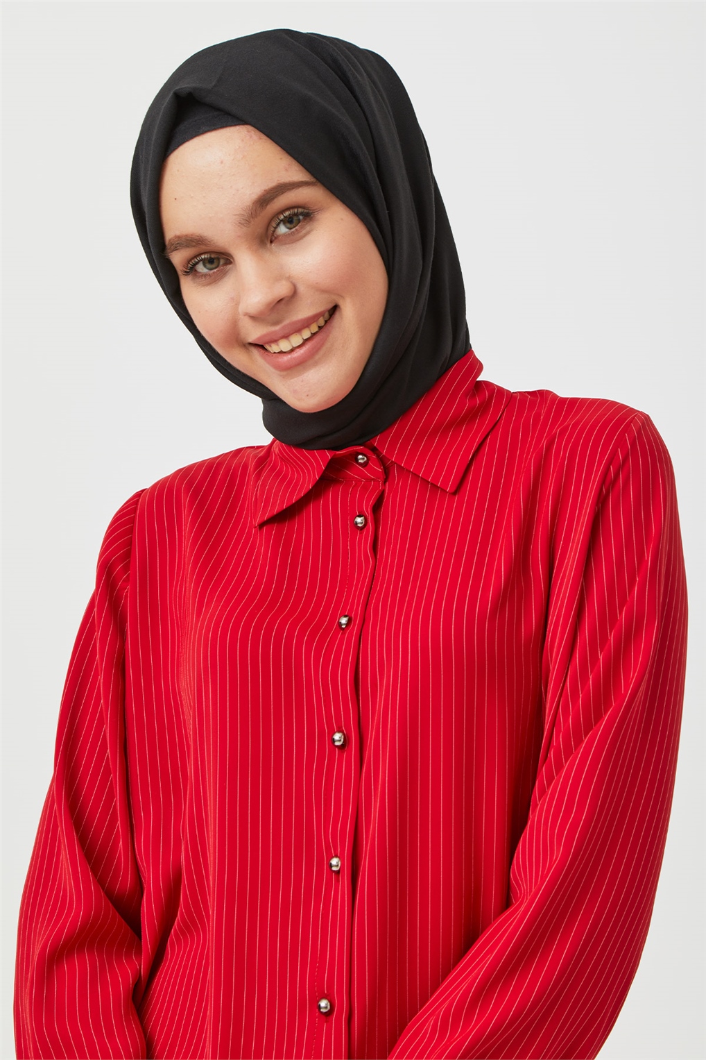 Sitare Çizgili Tunik- Kırmızı