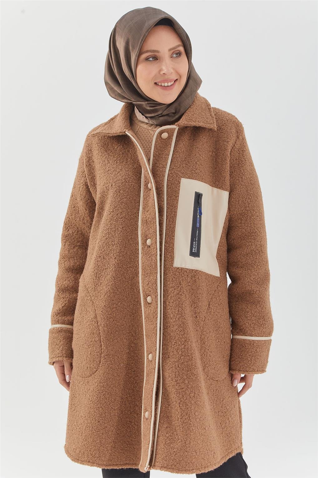 SİTARE DERİ BİYELİ PELUŞ CEKET 9604- Vizon