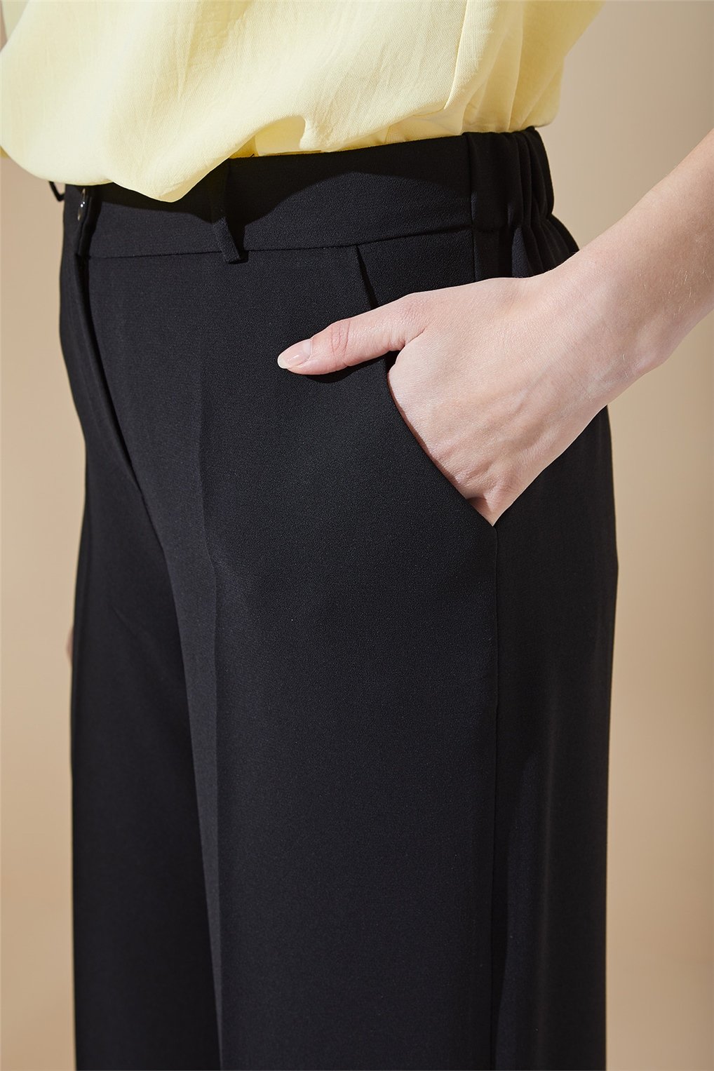 Sitare Duble Krep Paça Pantolon 21Y5109- Siyah