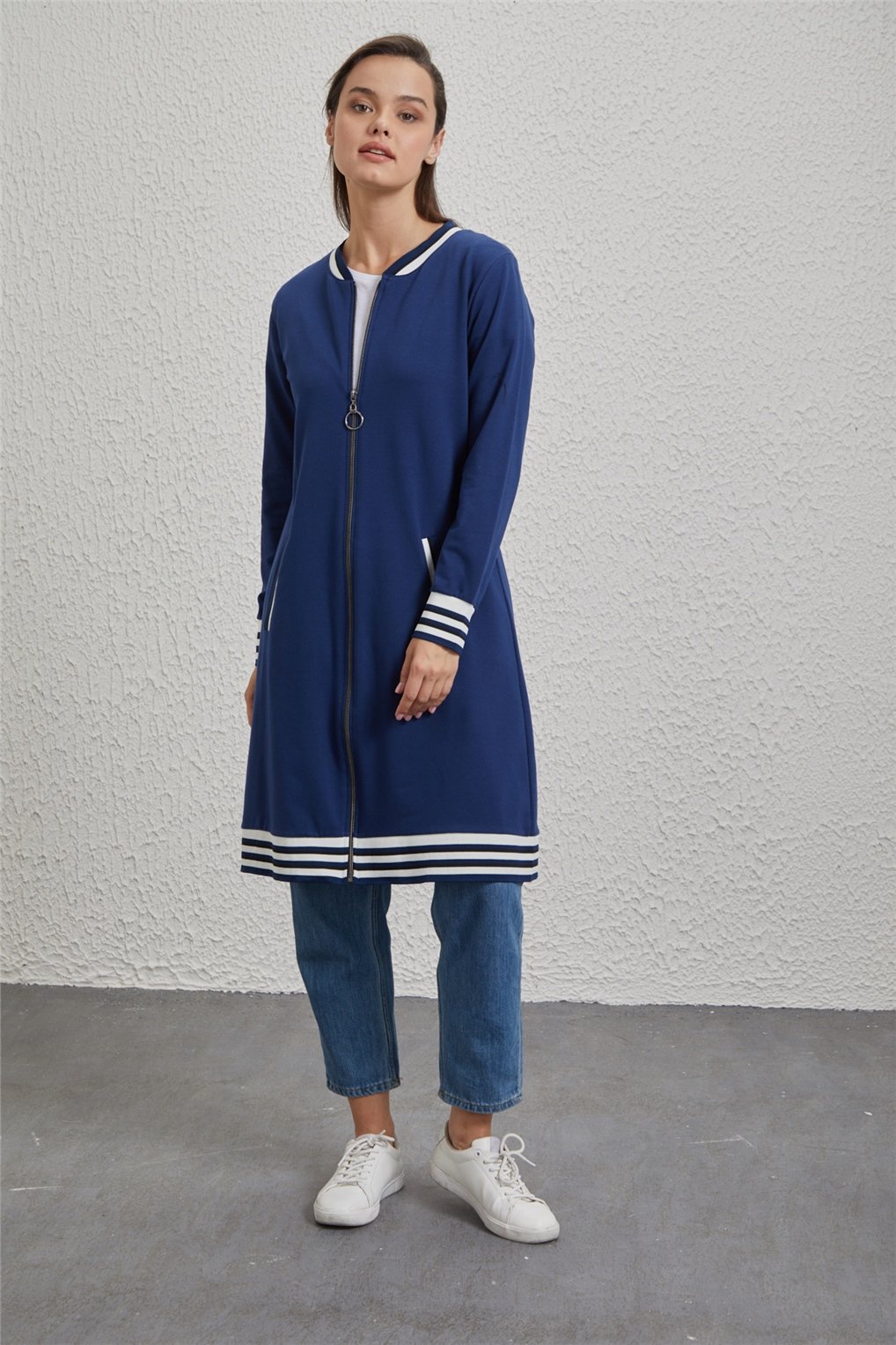 Sitare Fermuarlı Ribanalı Tunik 22K8001- İndigo
