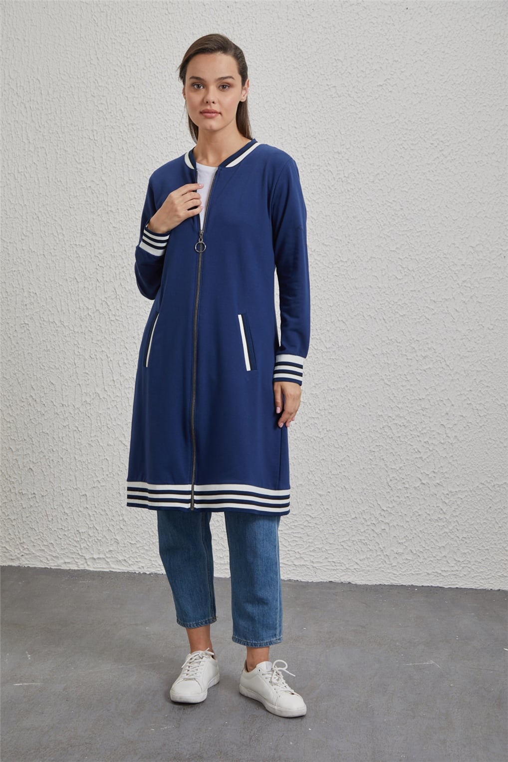 Sitare Fermuarlı Ribanalı Tunik 22K8001- İndigo