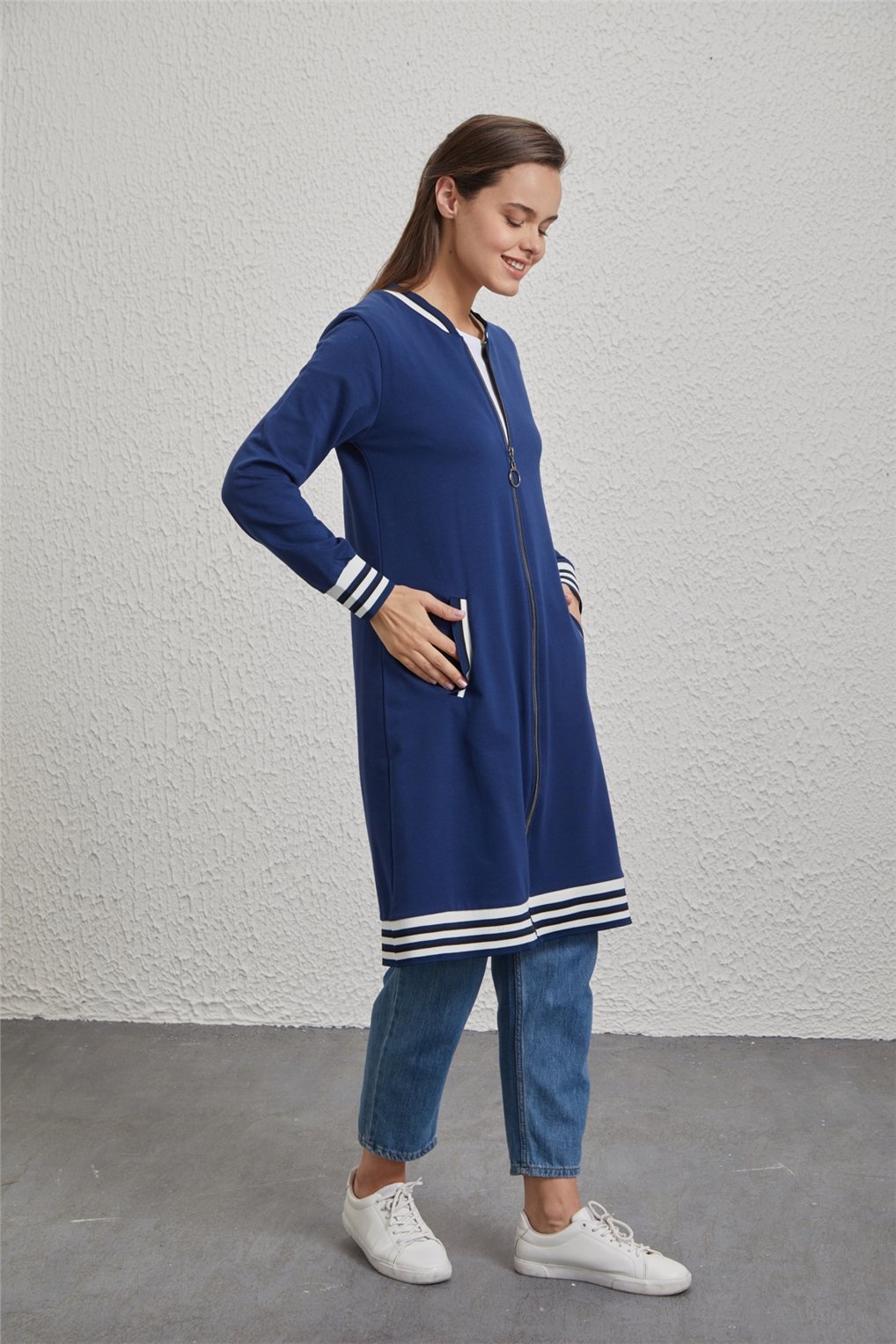 Sitare Fermuarlı Ribanalı Tunik 22K8001- İndigo