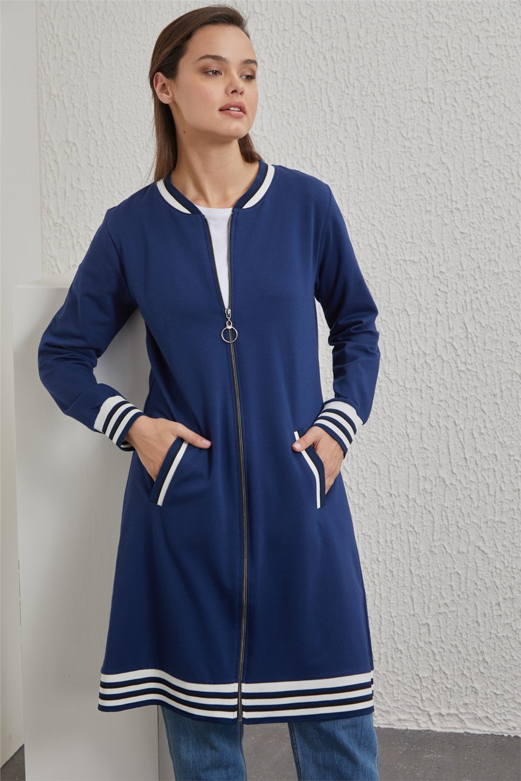 Sitare Fermuarlı Ribanalı Tunik 22K8001- İndigo