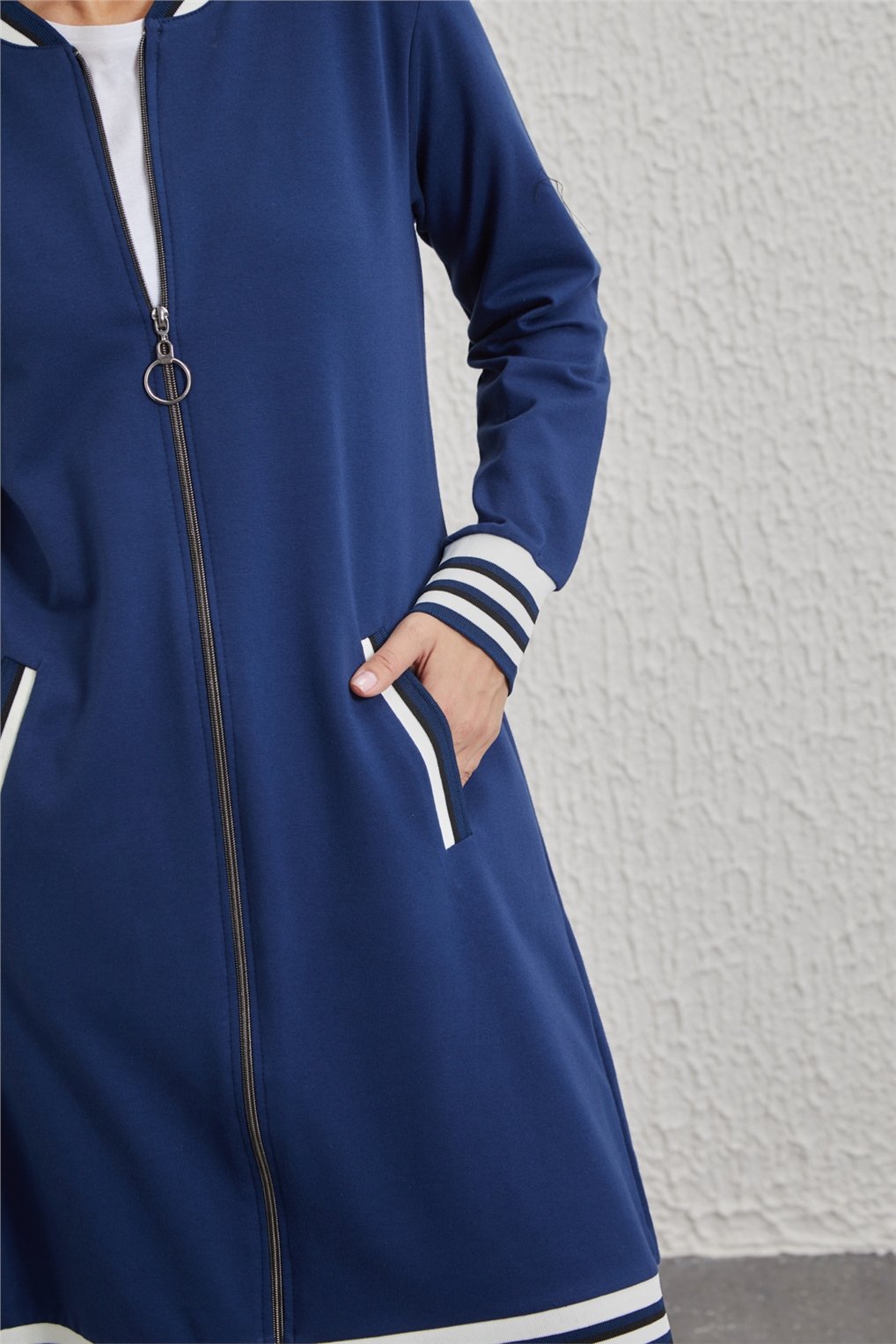 Sitare Fermuarlı Ribanalı Tunik 22K8001- İndigo