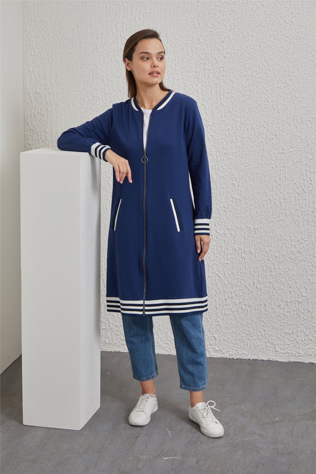Sitare Fermuarlı Ribanalı Tunik 22K8001- İndigo