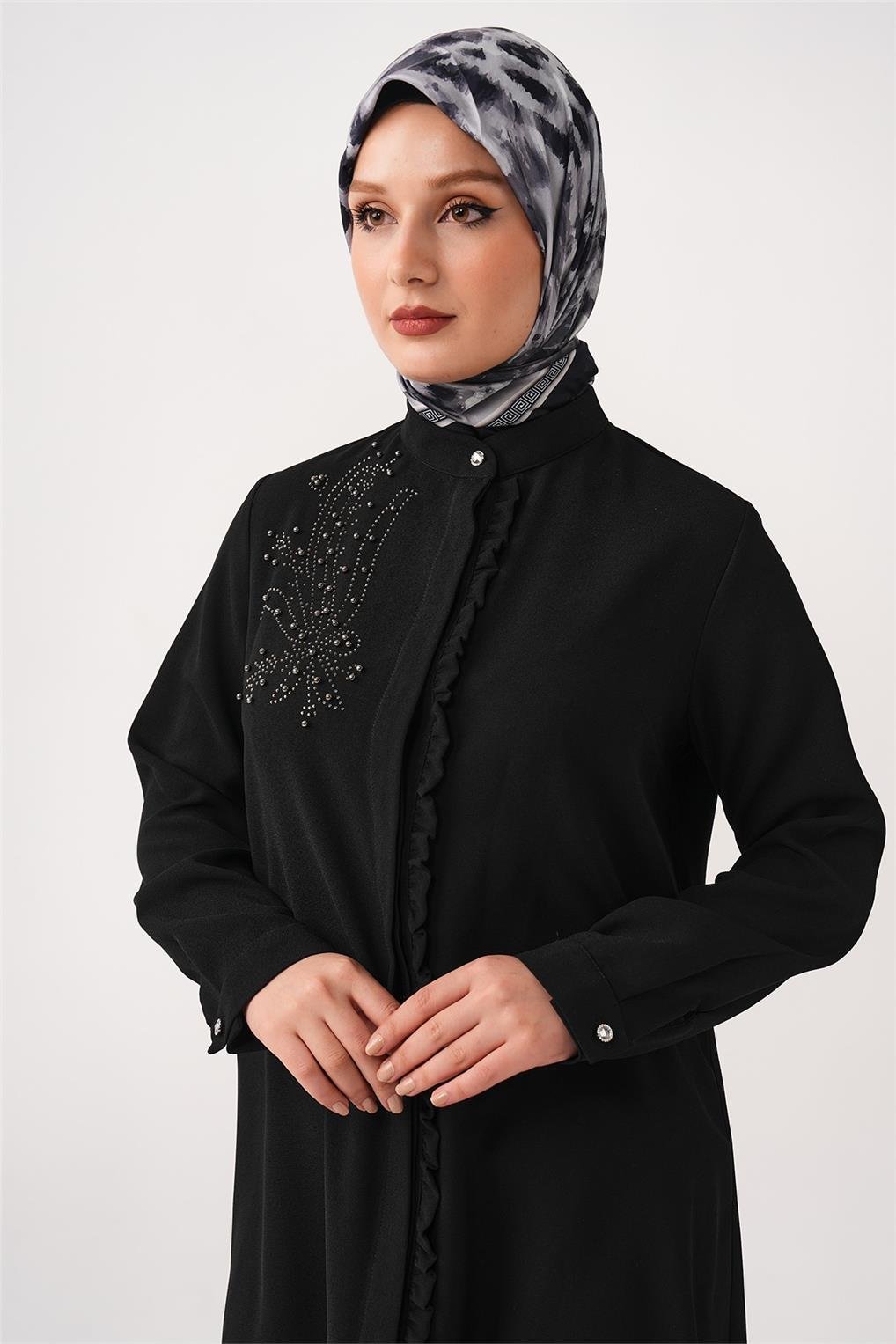 SİTARE GİZLİ PATLI ÖNÜ FIRFIRLI TUNİK 1383- Siyah