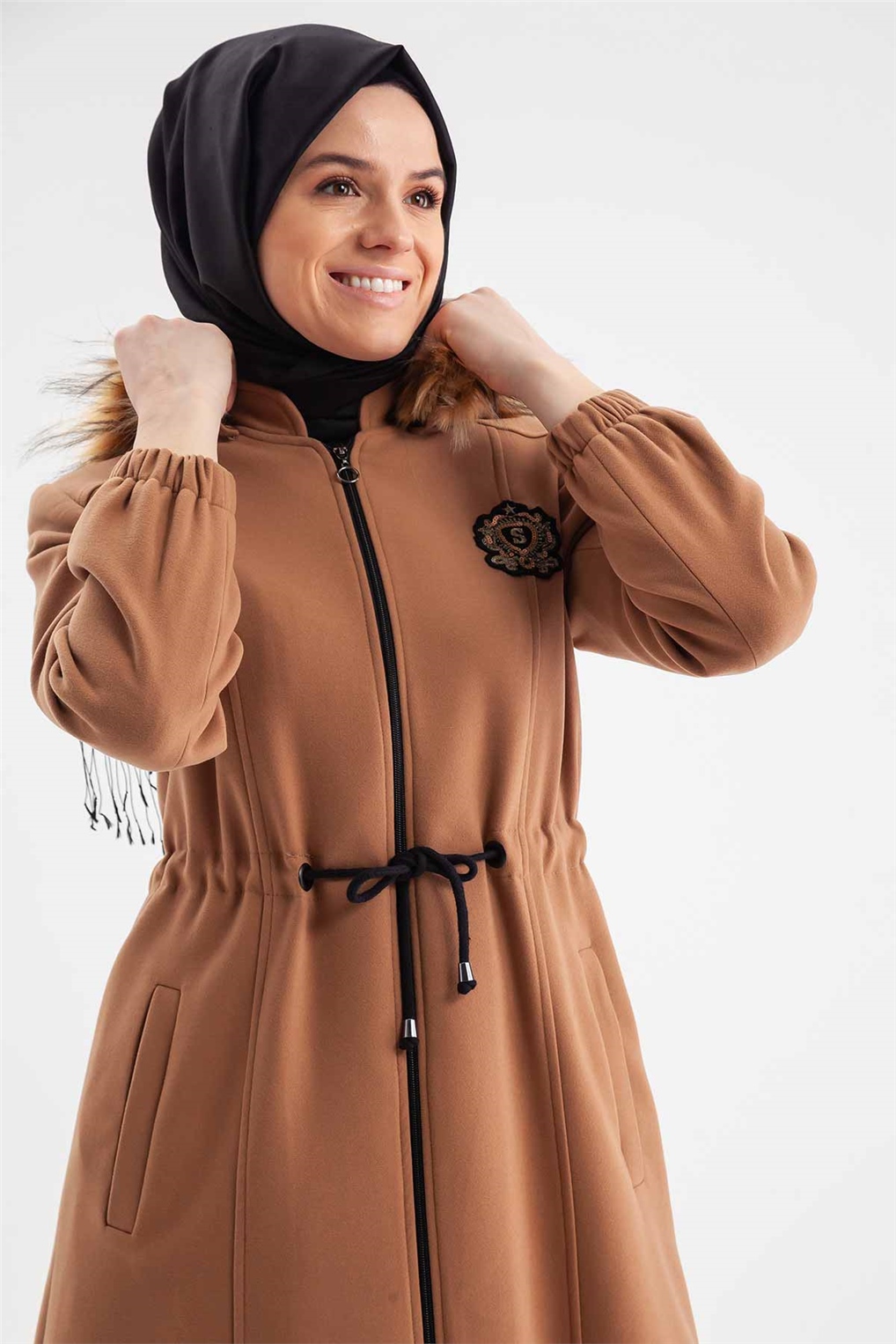 Sitare Kaşmir Kolu Fermuarlı Manto 21K2255- Camel