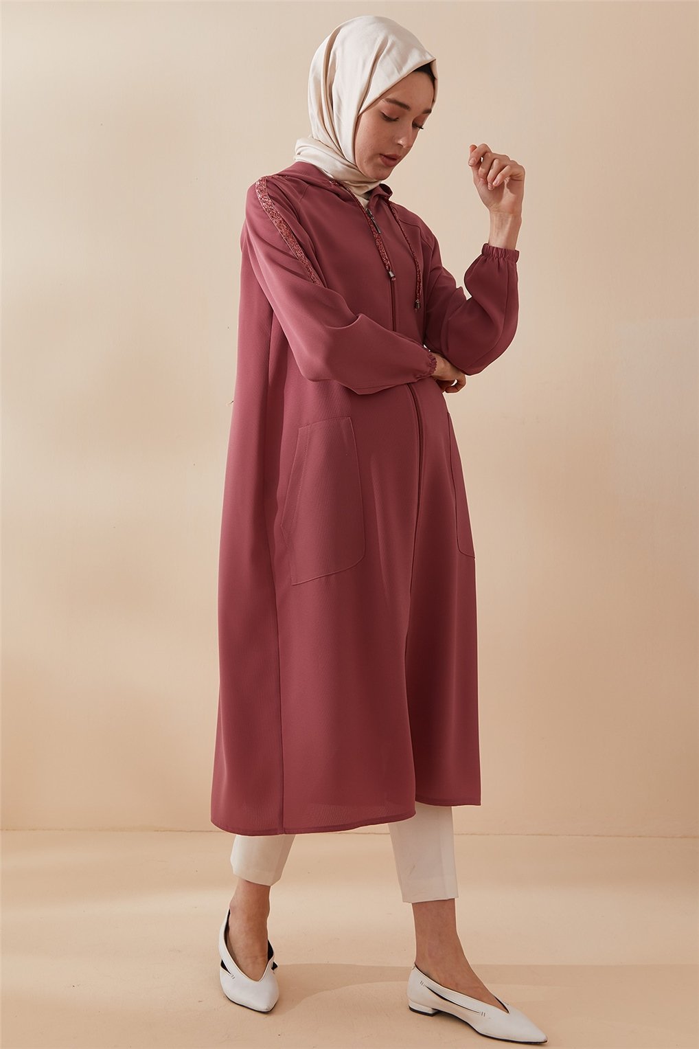 Sitare Kolları Şeritli Giy-Çık 21Y905- Gül Kurusu (Açık)