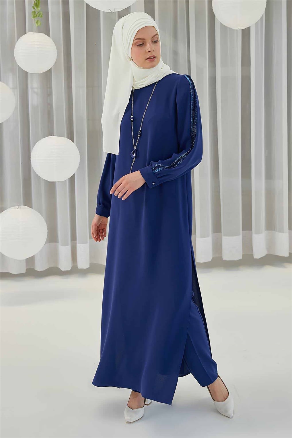 Sitare Kolları Taşlı Şeritli Tunik Takım 20YTN20Y464- Saks