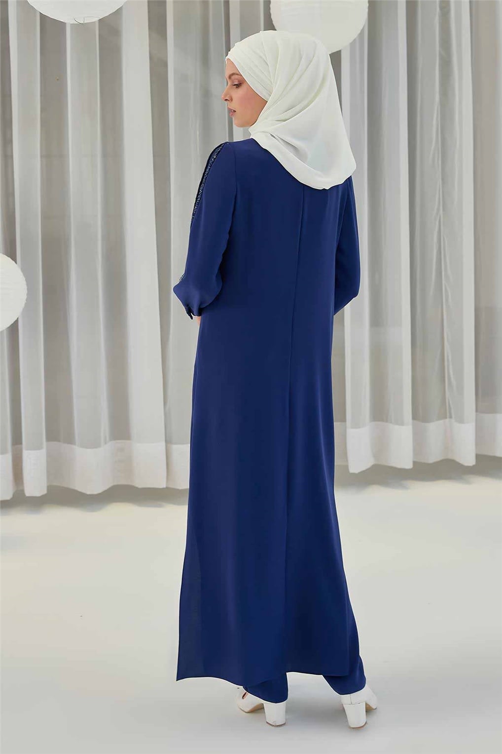 Sitare Kolları Taşlı Şeritli Tunik Takım 20YTN20Y464- Saks