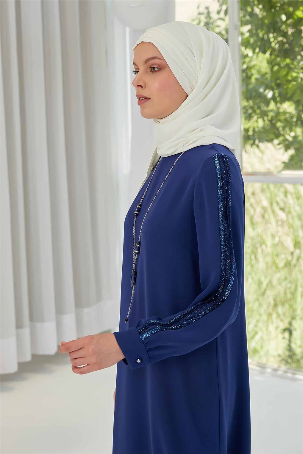Sitare Kolları Taşlı Şeritli Tunik Takım 20YTN20Y464- Saks