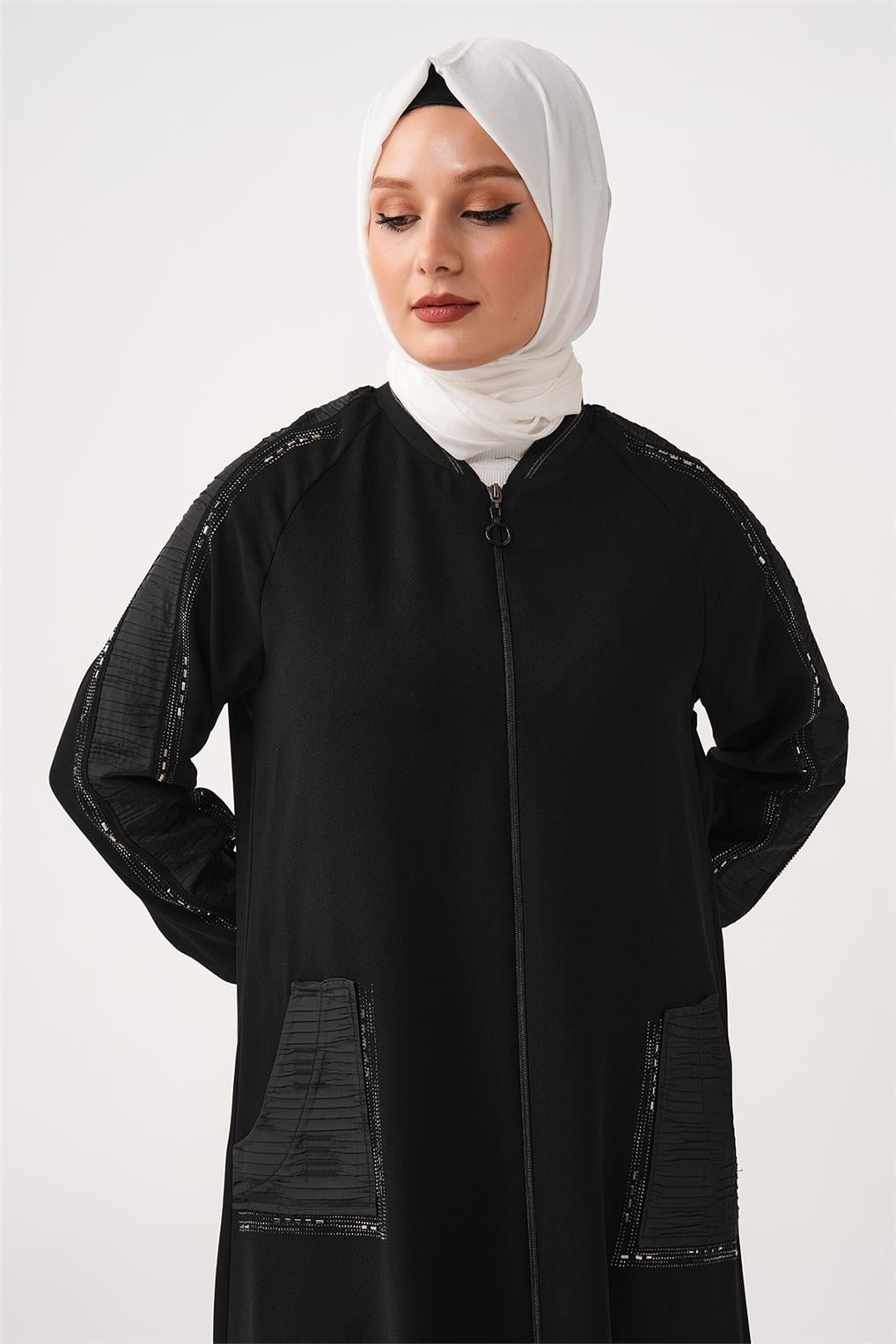 SİTARE KOLU VE CEBİ SATEN KAP 1138- Siyah