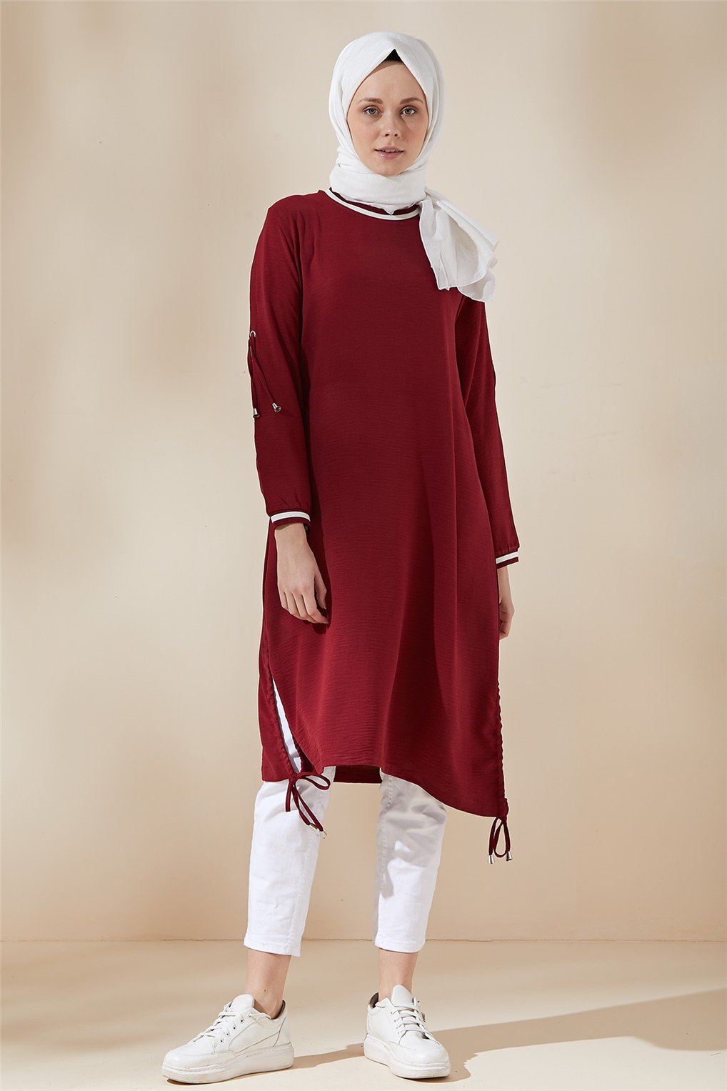 Sitare Kuçgözlü Bağcıklı Tunik 21YSNYSTN7014- Bordo