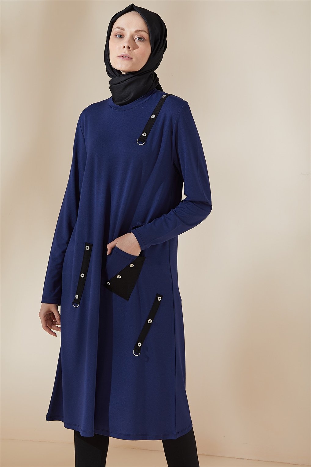 Sitare Kuş Gözü Yapıştırma Tunik 21YSNSTN6232- İndigo