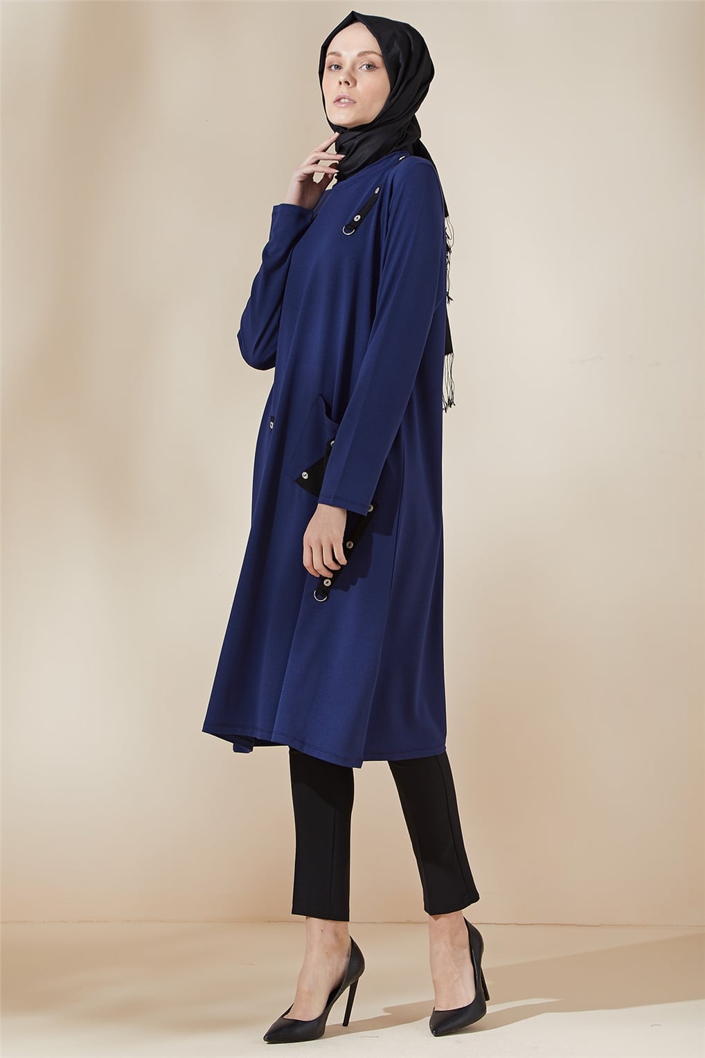 Sitare Kuş Gözü Yapıştırma Tunik 21YSNSTN6232- İndigo