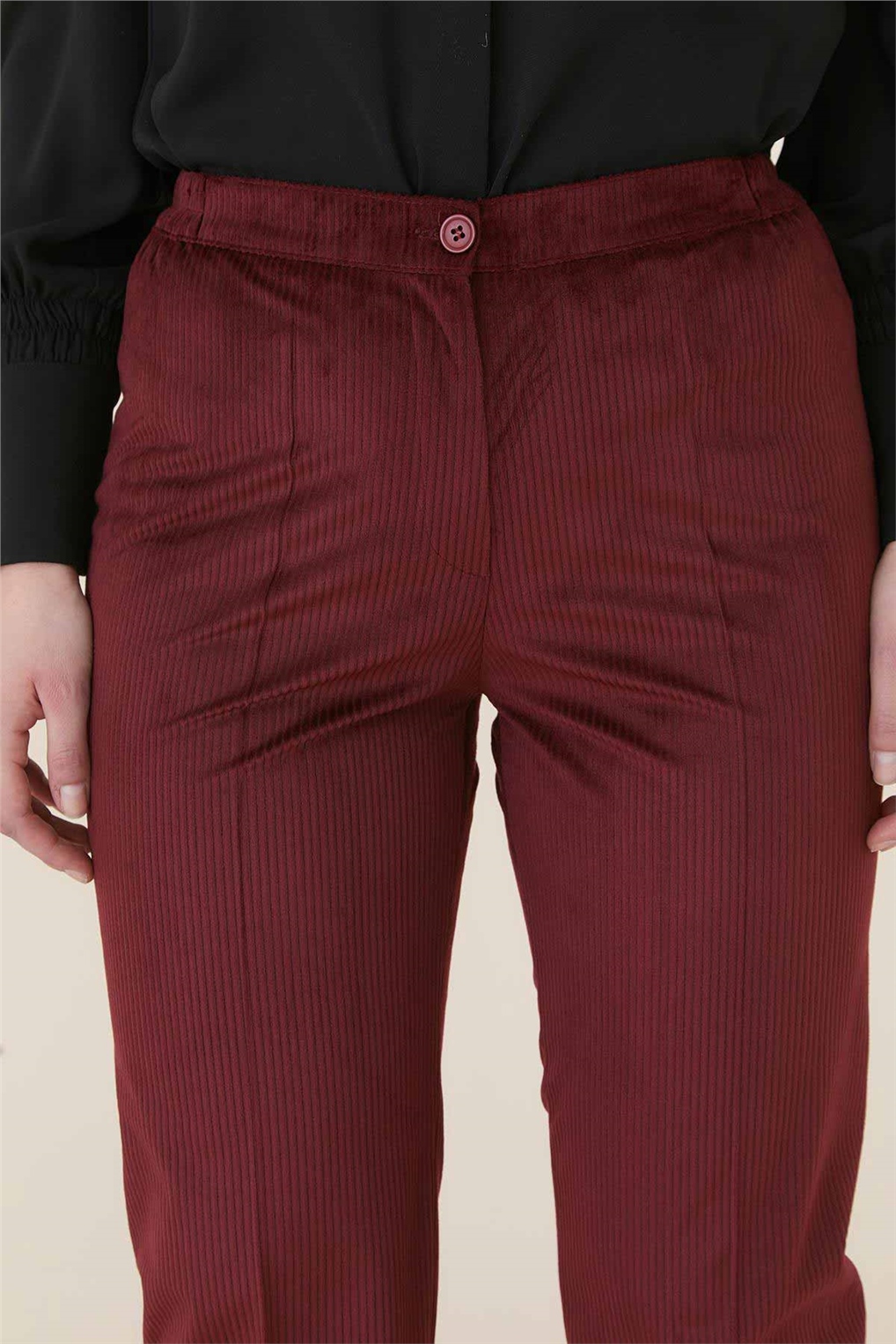 Sitare Lastikli Kadife Pantolon 4001-K- Bordo