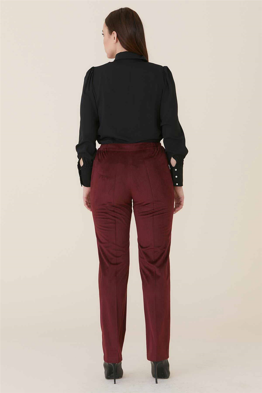 Sitare Lastikli Kadife Pantolon 4001-K- Bordo