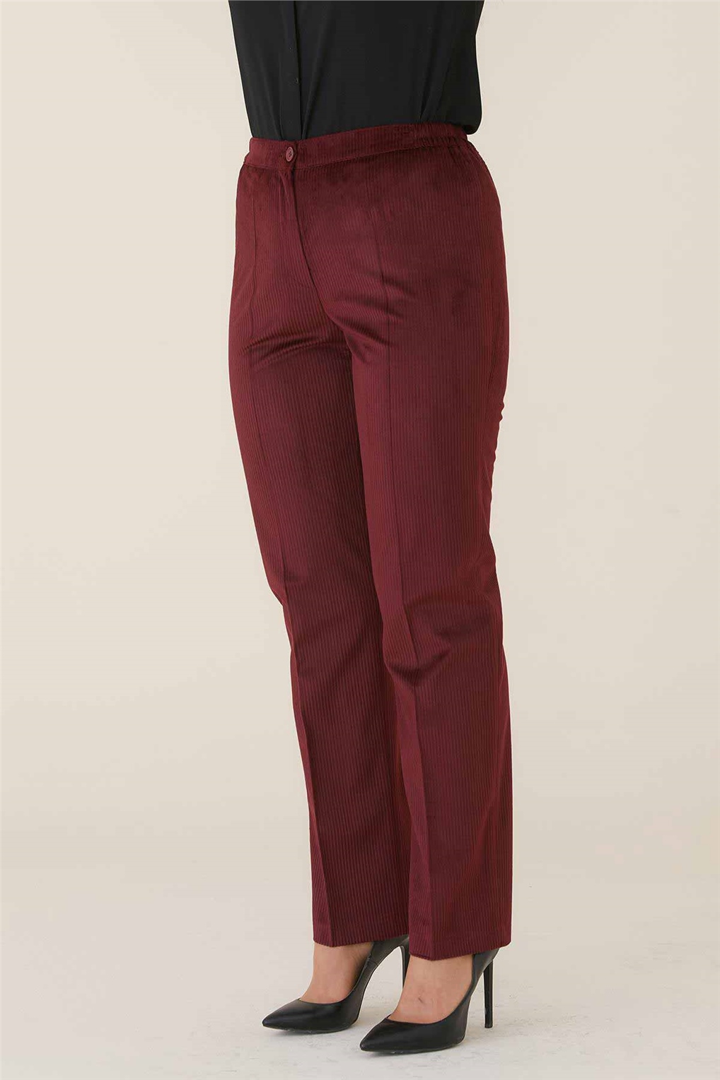 Sitare Lastikli Kadife Pantolon 4001-K- Bordo