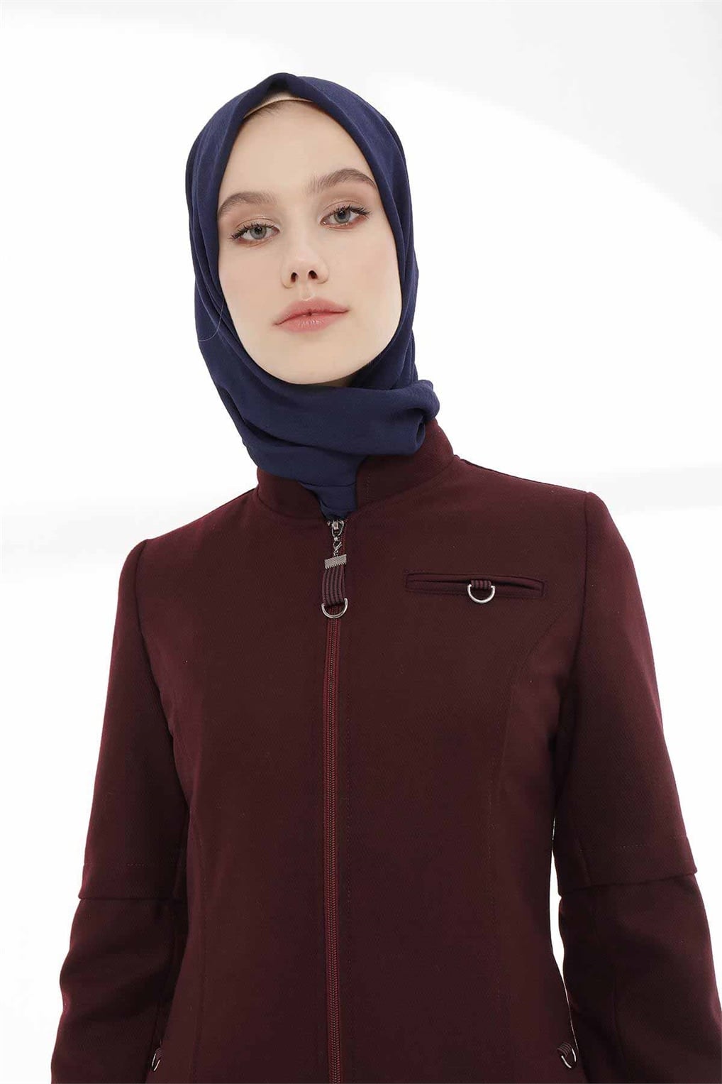 Sitare Önü Fileto Cepli Manto 20K714- Mürdüm