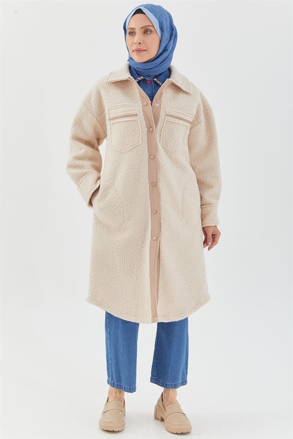 SİTARE ROBASI ÇITÇITLI PELUŞ CEKET 9606- Bej