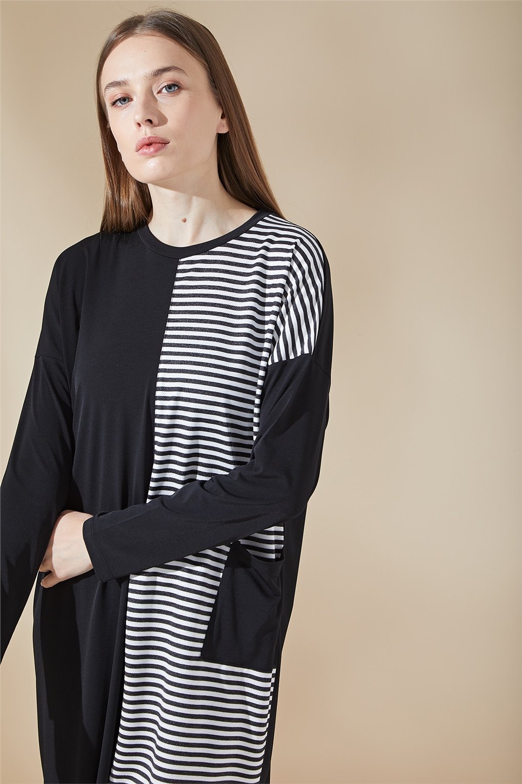Sitare Sandy Çizgili Tunik 21YMRTTN1238- Siyah