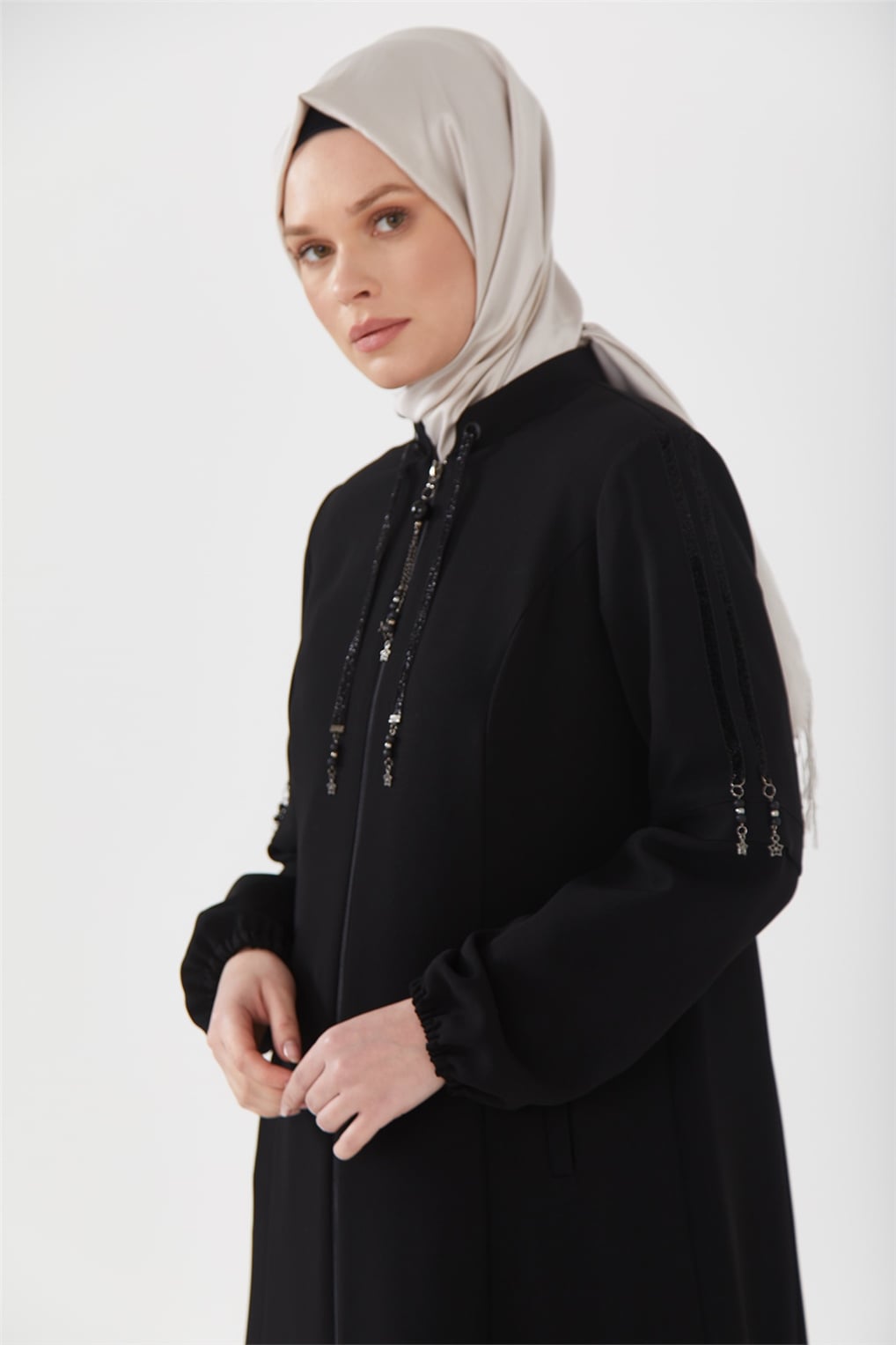 Sitare Sim Şeritli Ferace 2101- Siyah
