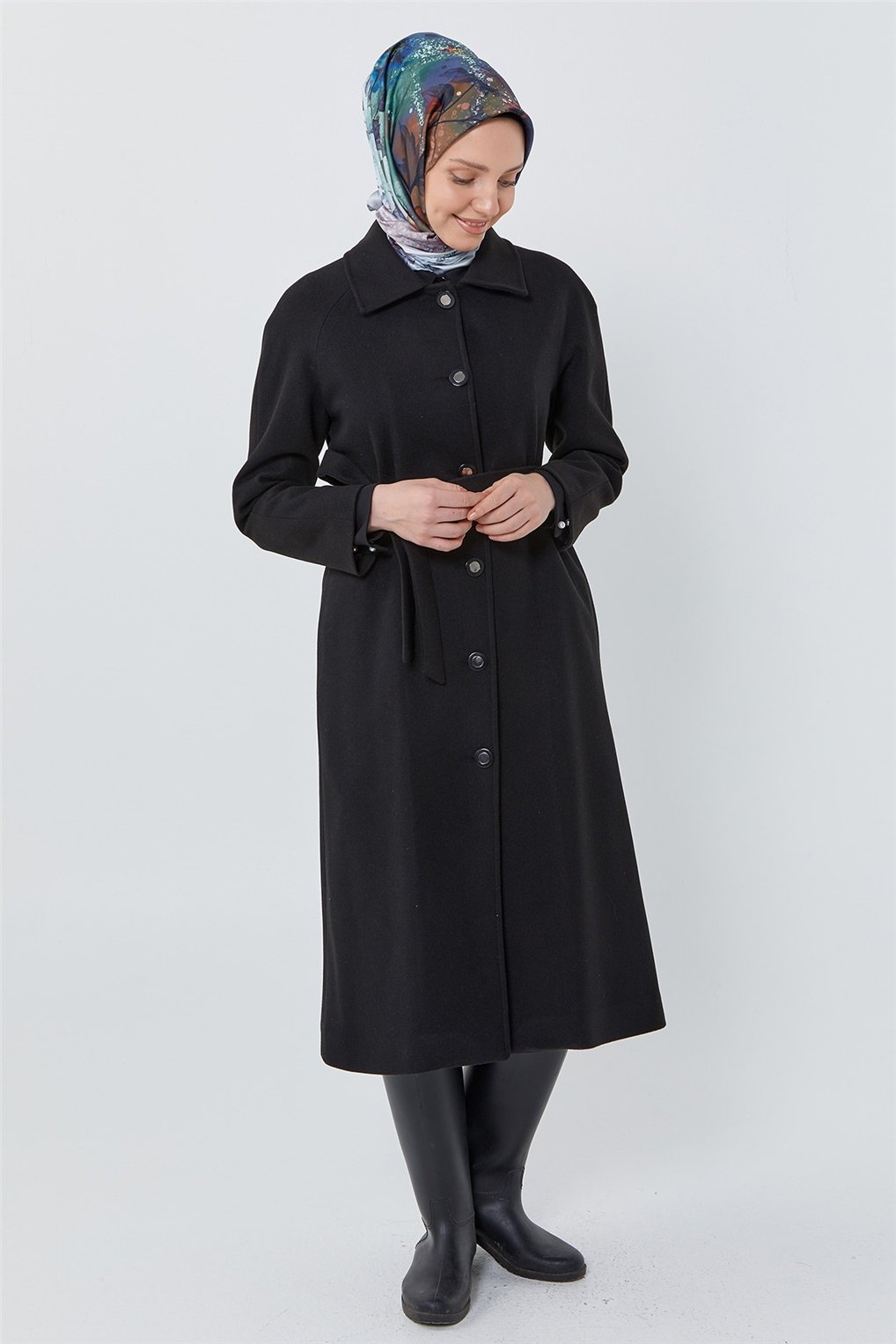 SİTARE TUNA BOYLU REGLAN KABAN 230548- Siyah