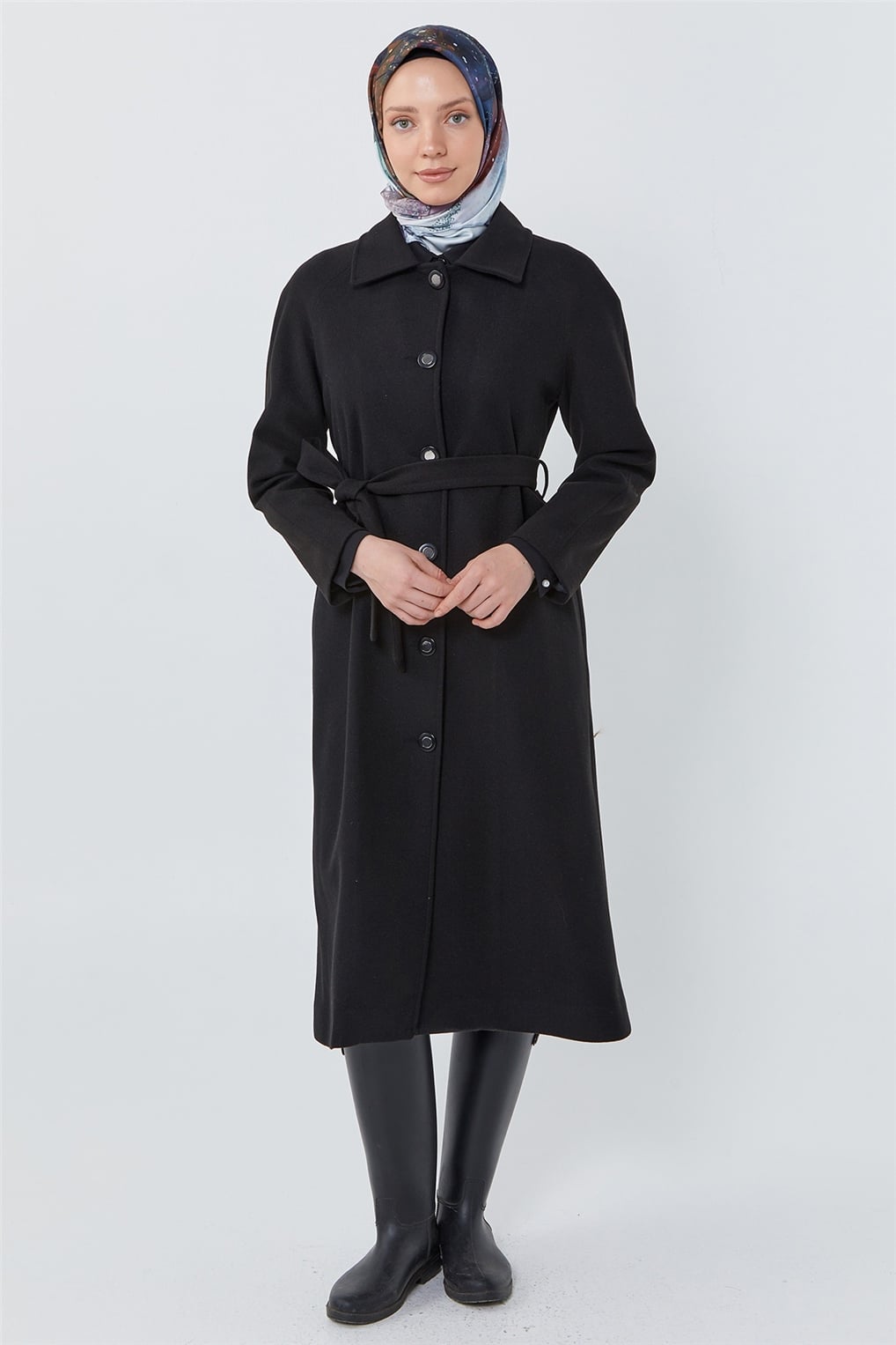 SİTARE TUNA BOYLU REGLAN KABAN 230548- Siyah
