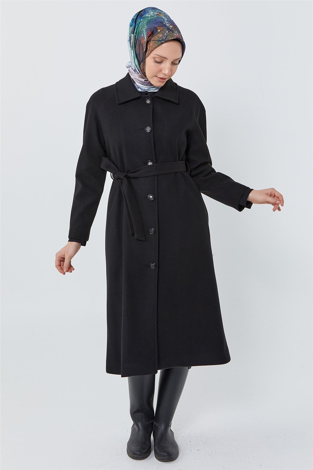 SİTARE TUNA BOYLU REGLAN KABAN 230548- Siyah