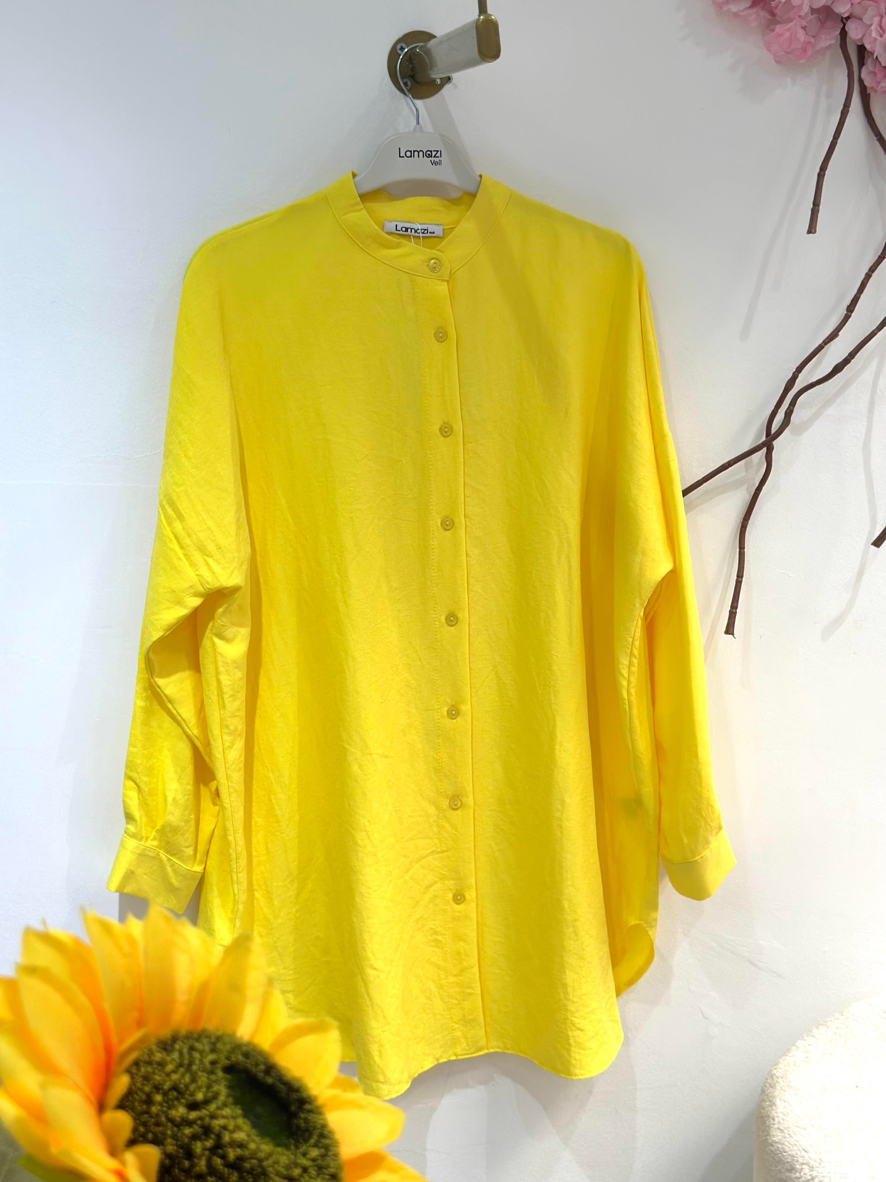 Ada Gömlek Neon Sarı Kırışık Efektli