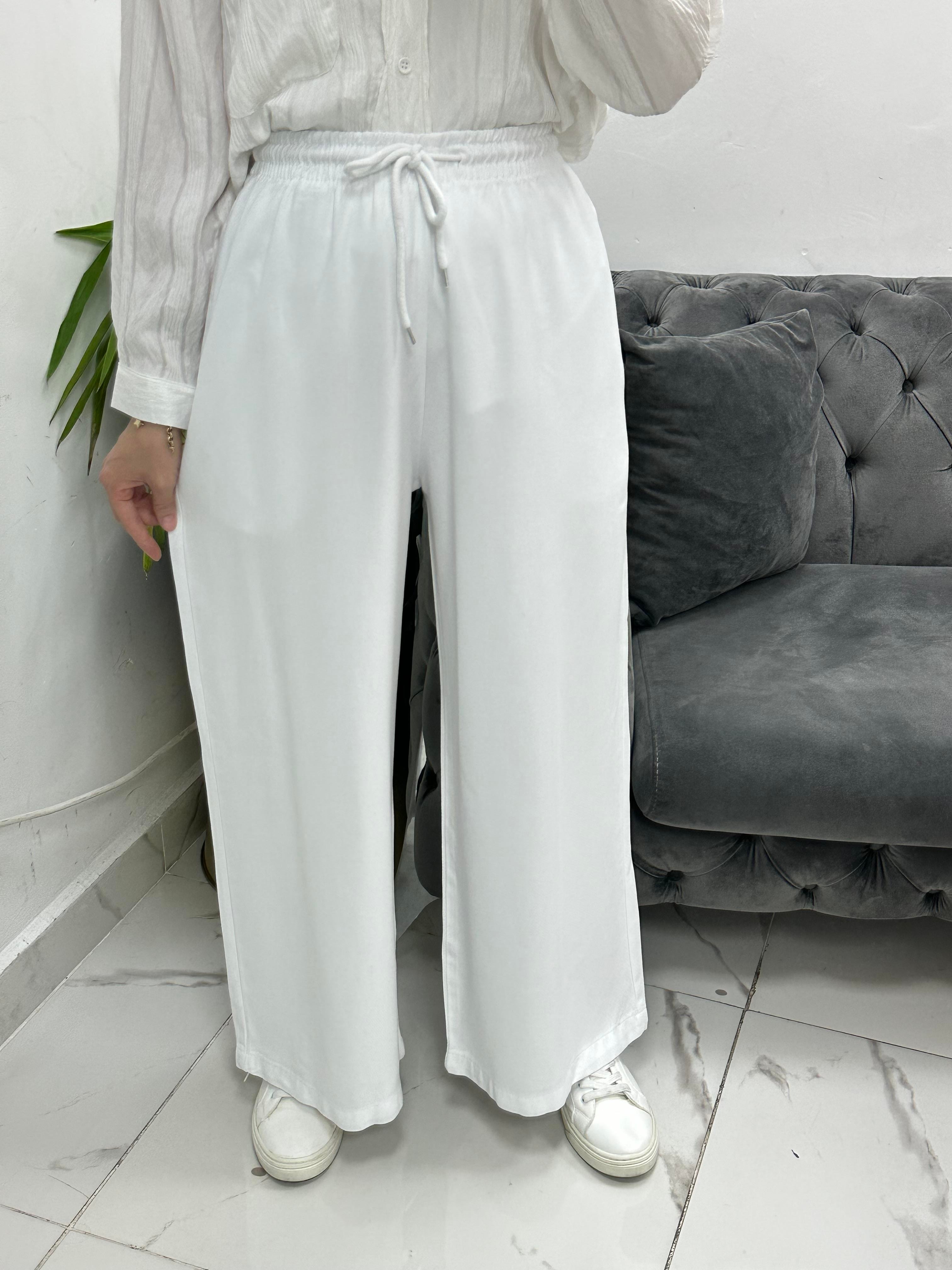 Beli Lastikli Bol Paça Beyaz