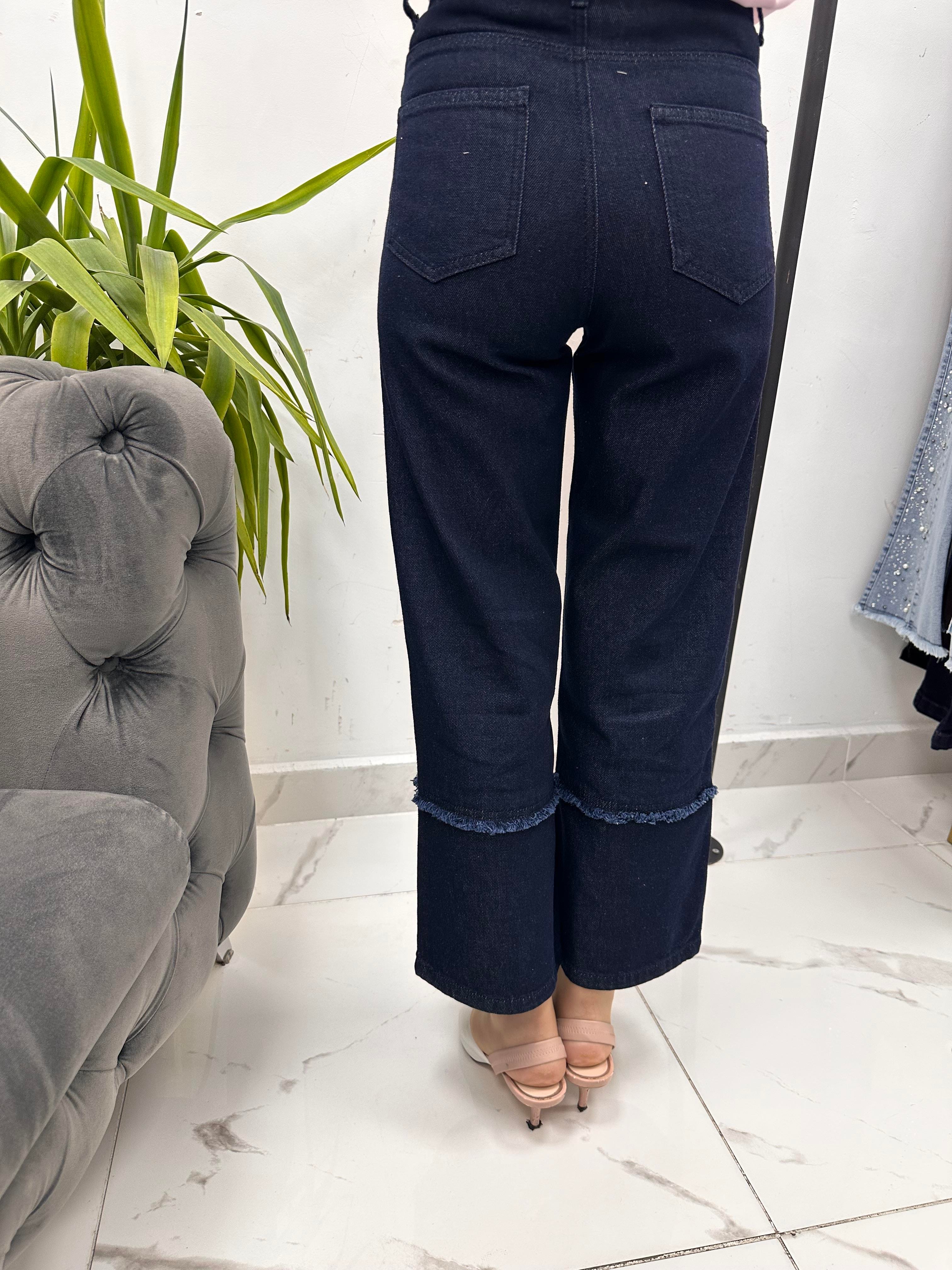 Boncuklu Denim Koyu Mavi