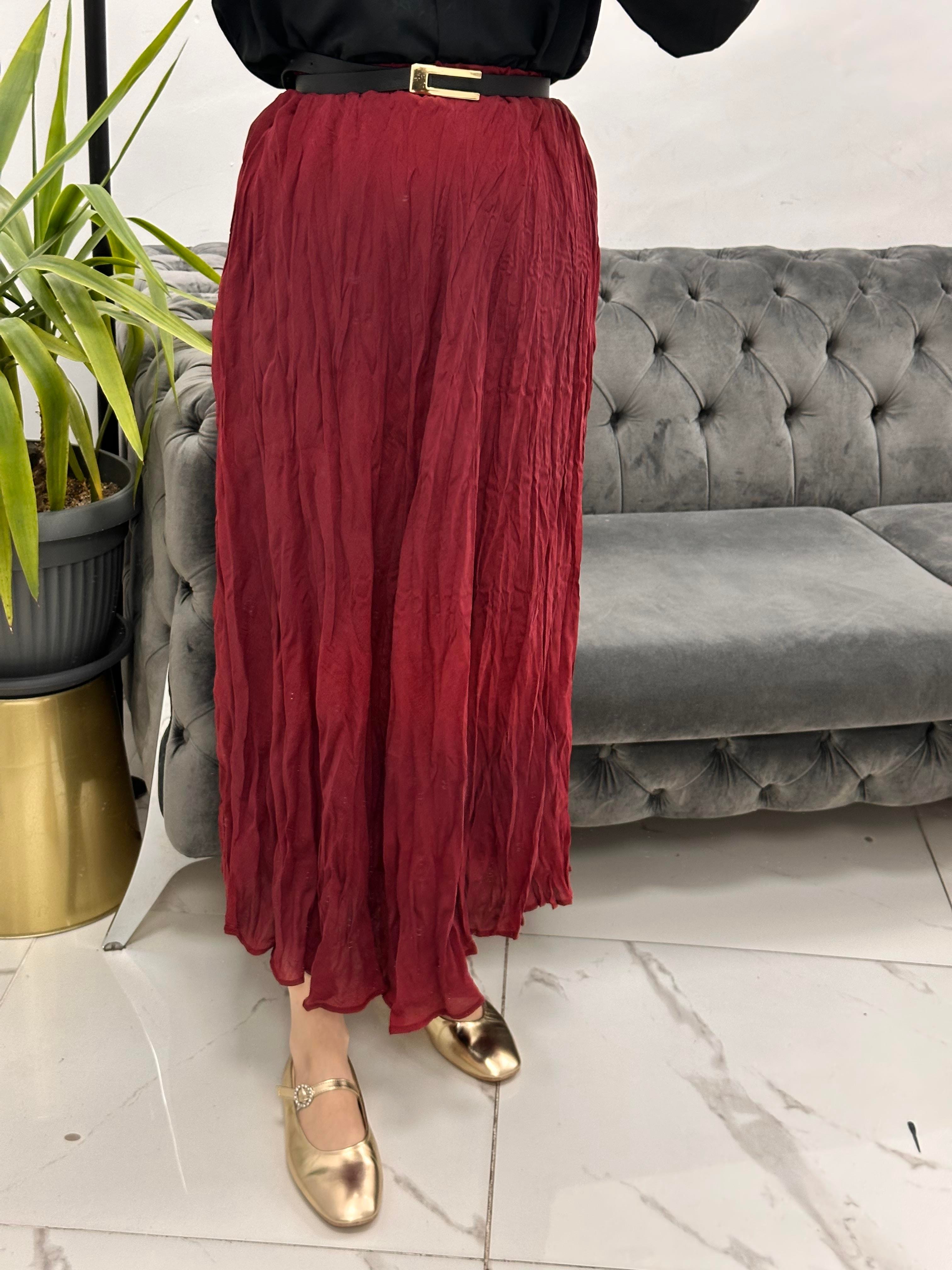 Kırışık Etek Bordo