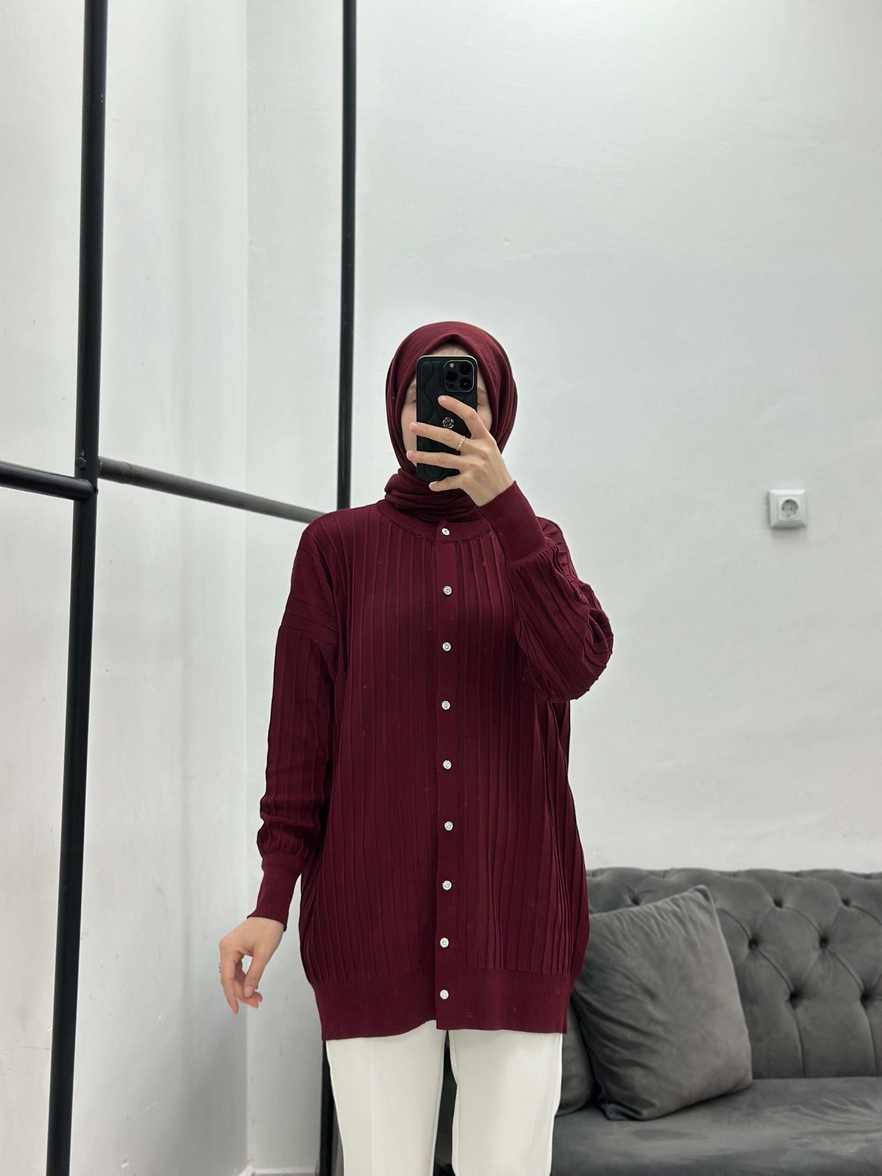 Merserize Hırka Bordo