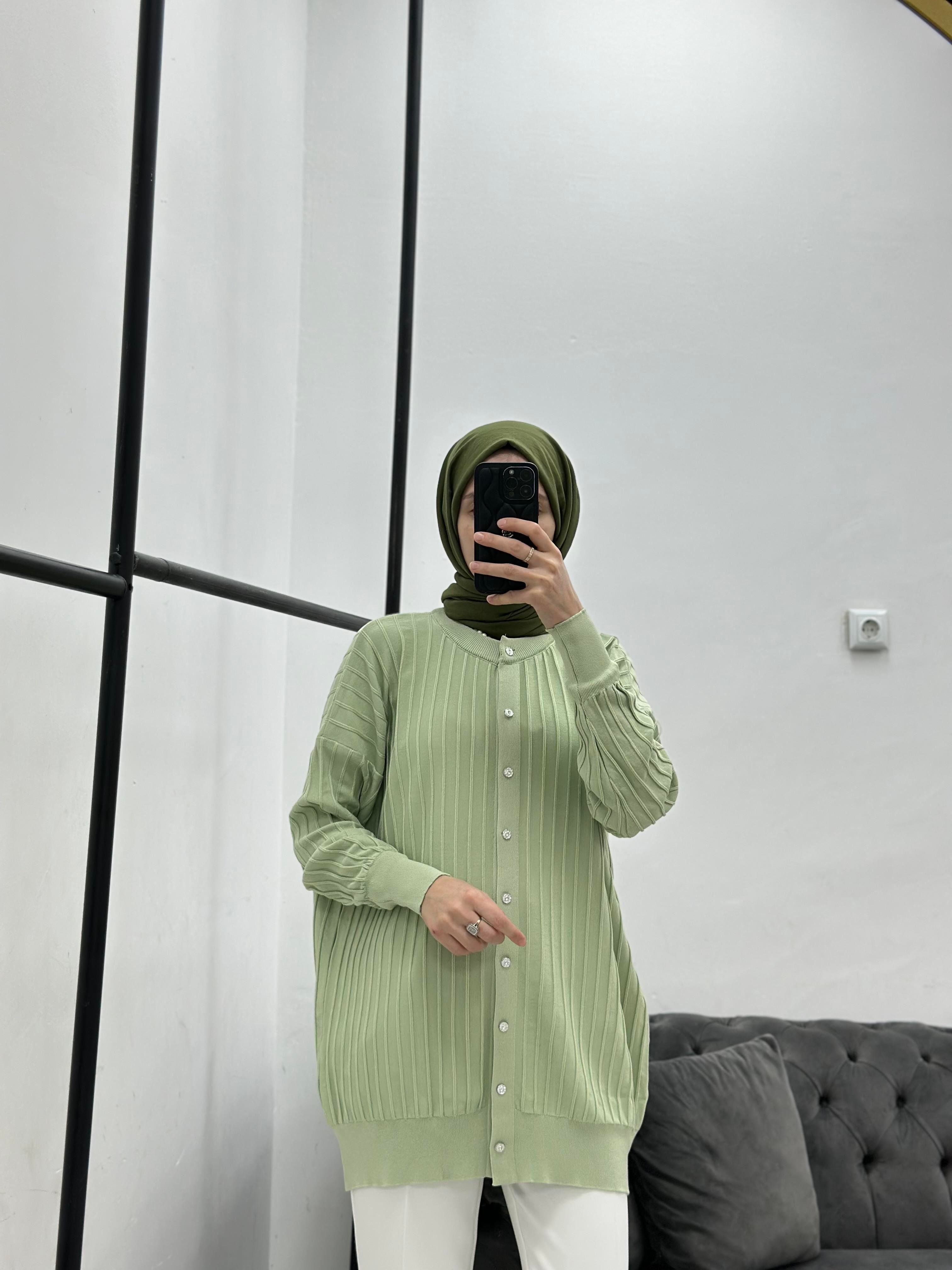 Merserize Hırka Su Yeşili