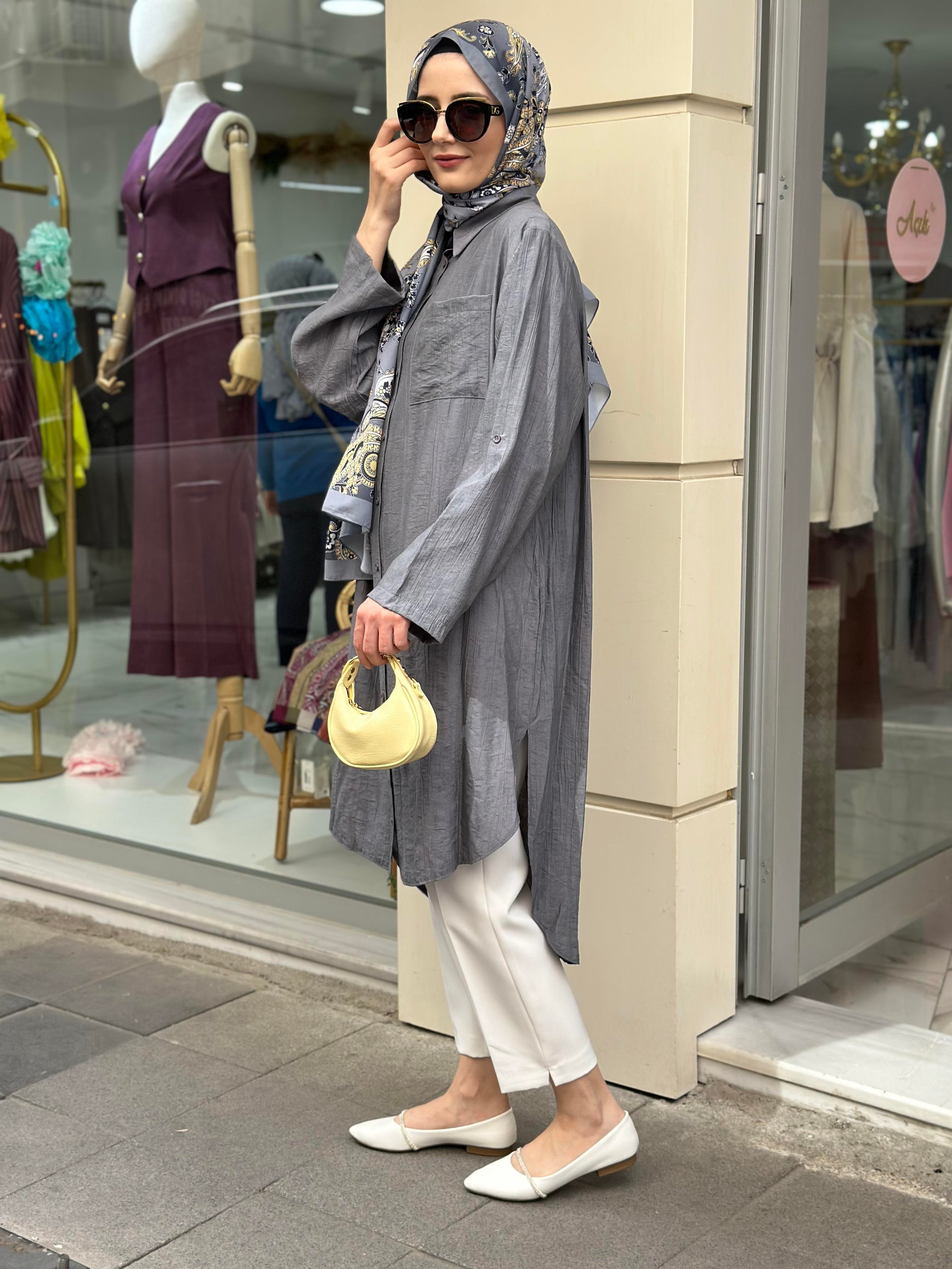 Pamuk Tam Boy Gömlek Antrasit